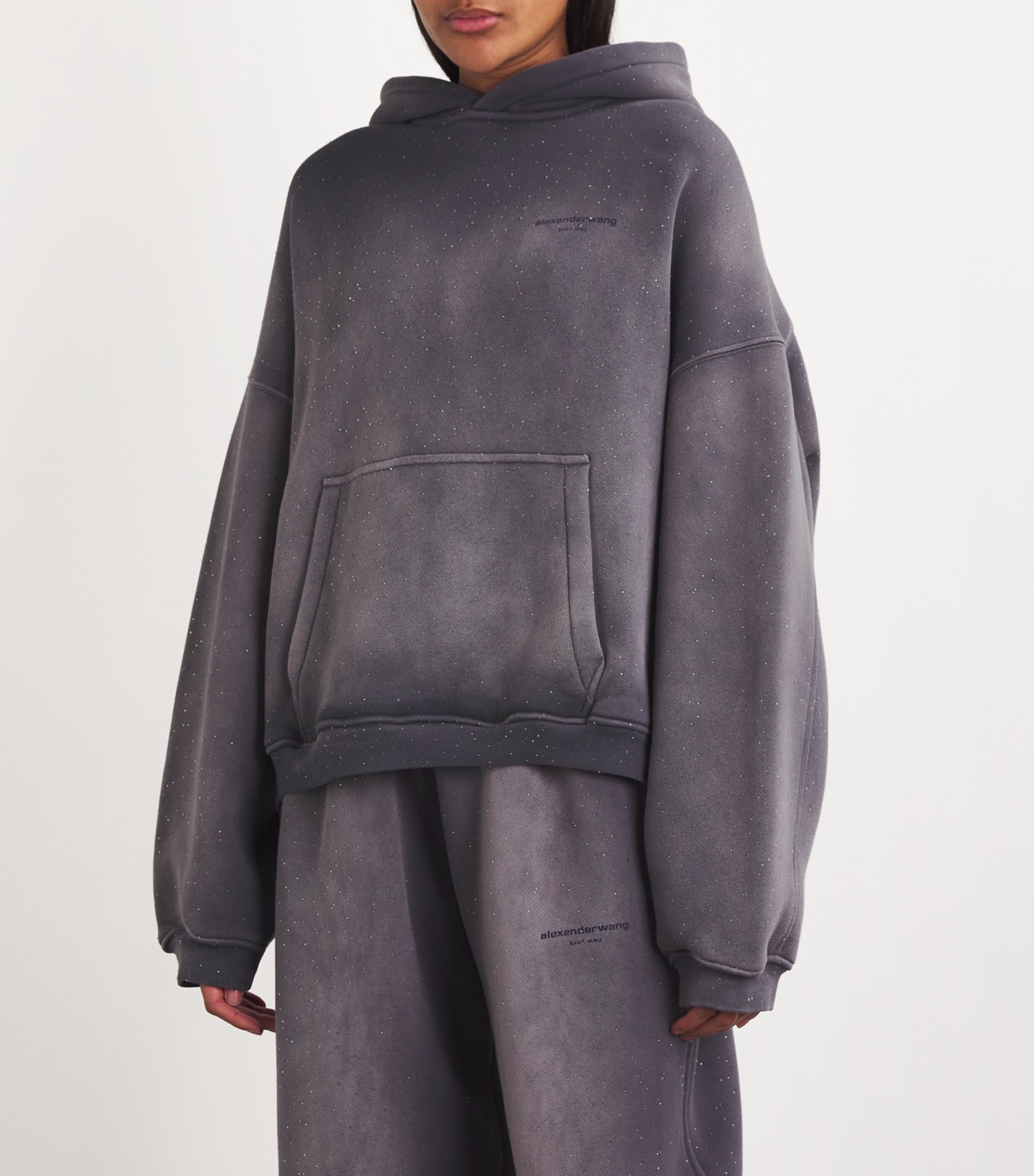 Alexander Wang Purple Cotton-Blend Rhinestone-Embellished Hoodie