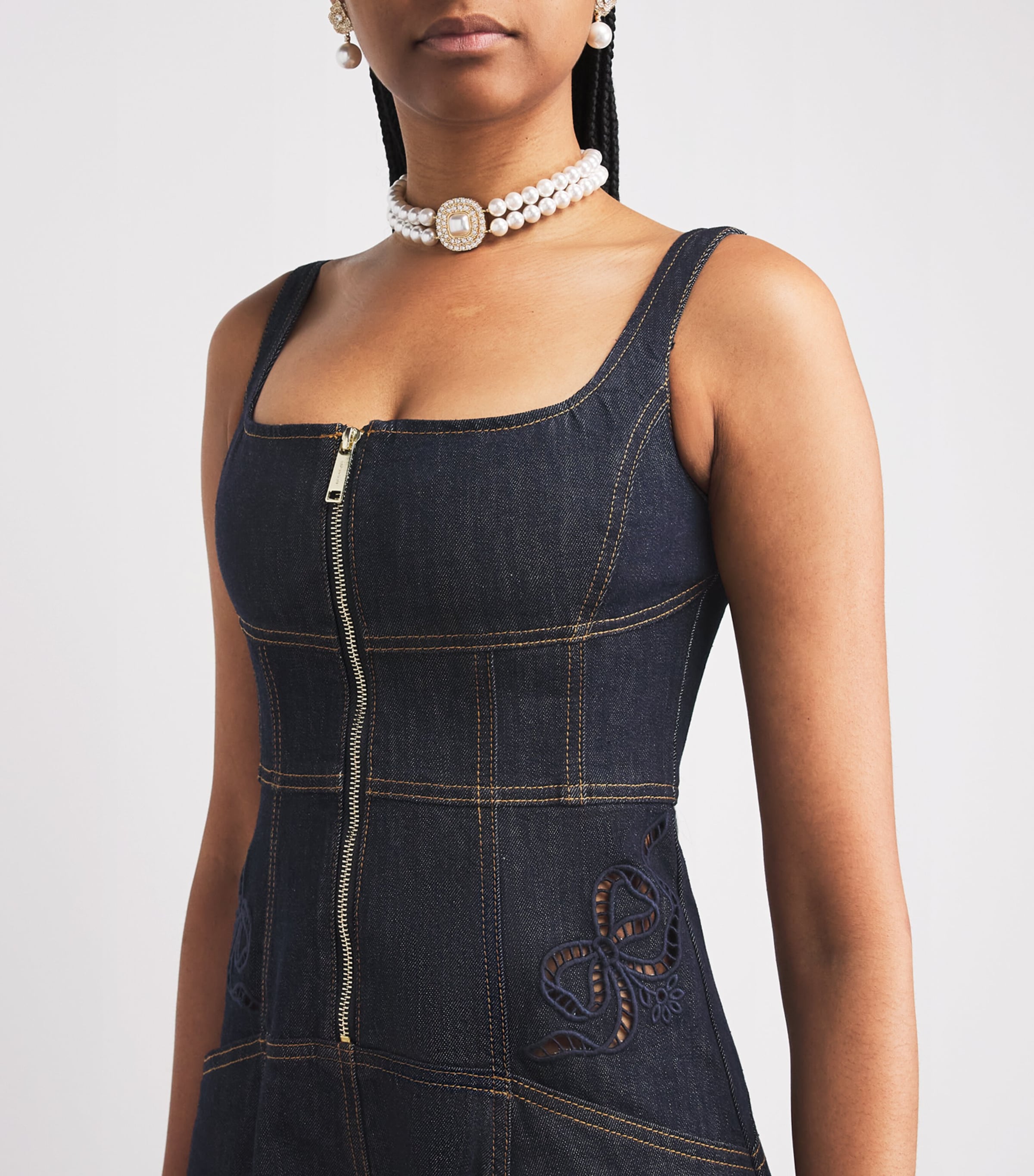 Self-Portrait Womens Broderie Anglaise Mini Dress Blue Image 3