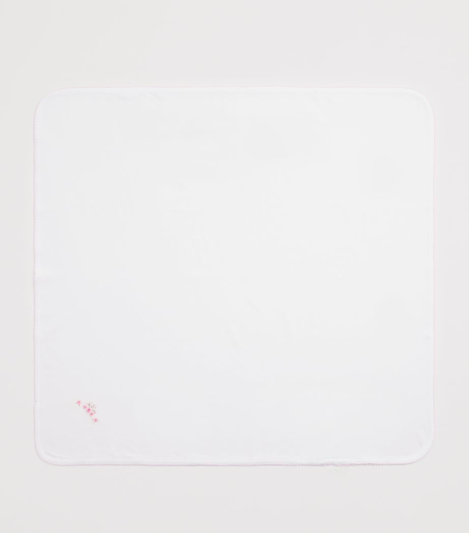 Pima Cotton Hand-Embroidered Rose Blanket K192WHITE/PINK Image 2