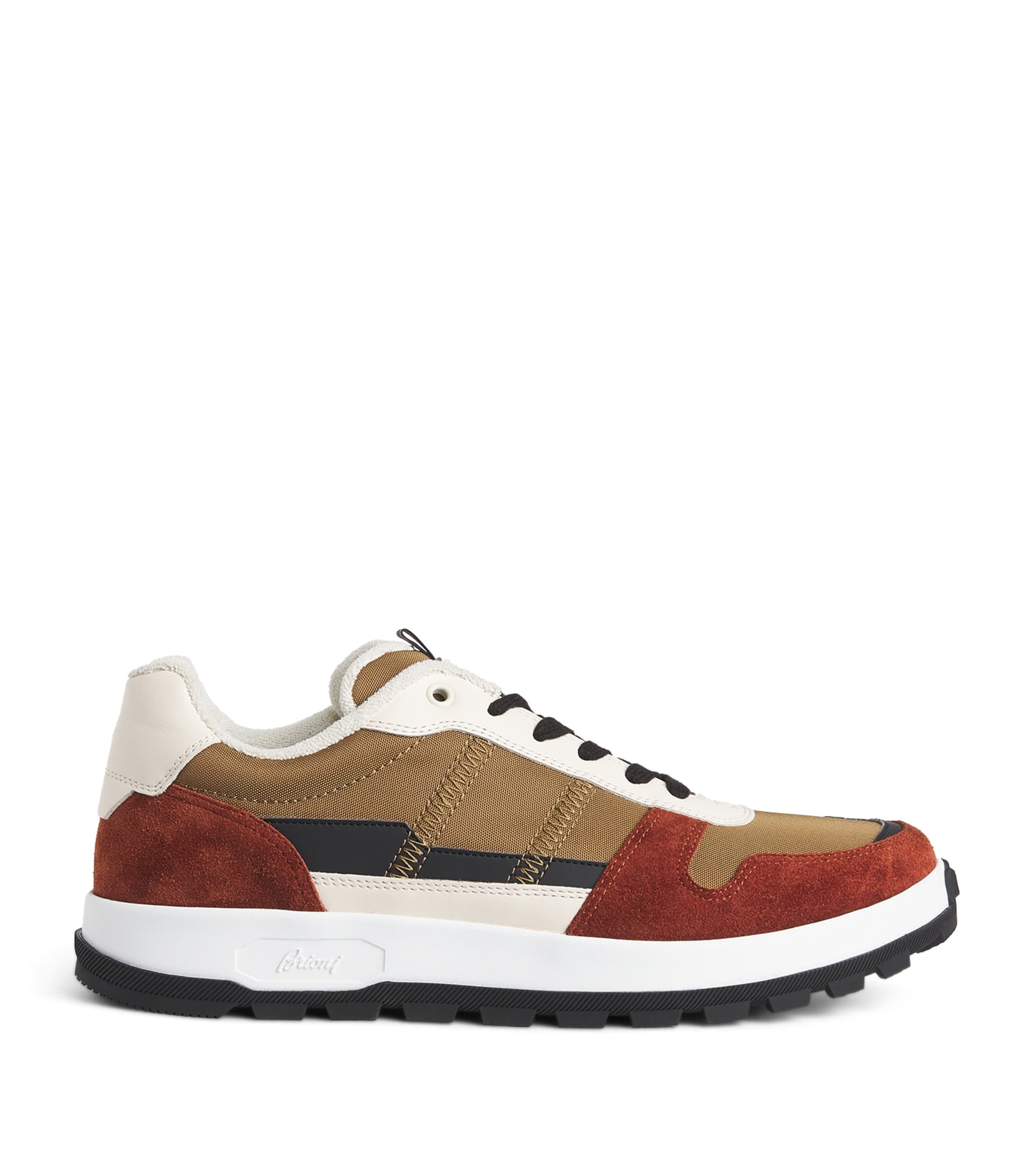 Brioni Suede-trim Panelled Crossing Sneakers In Brown