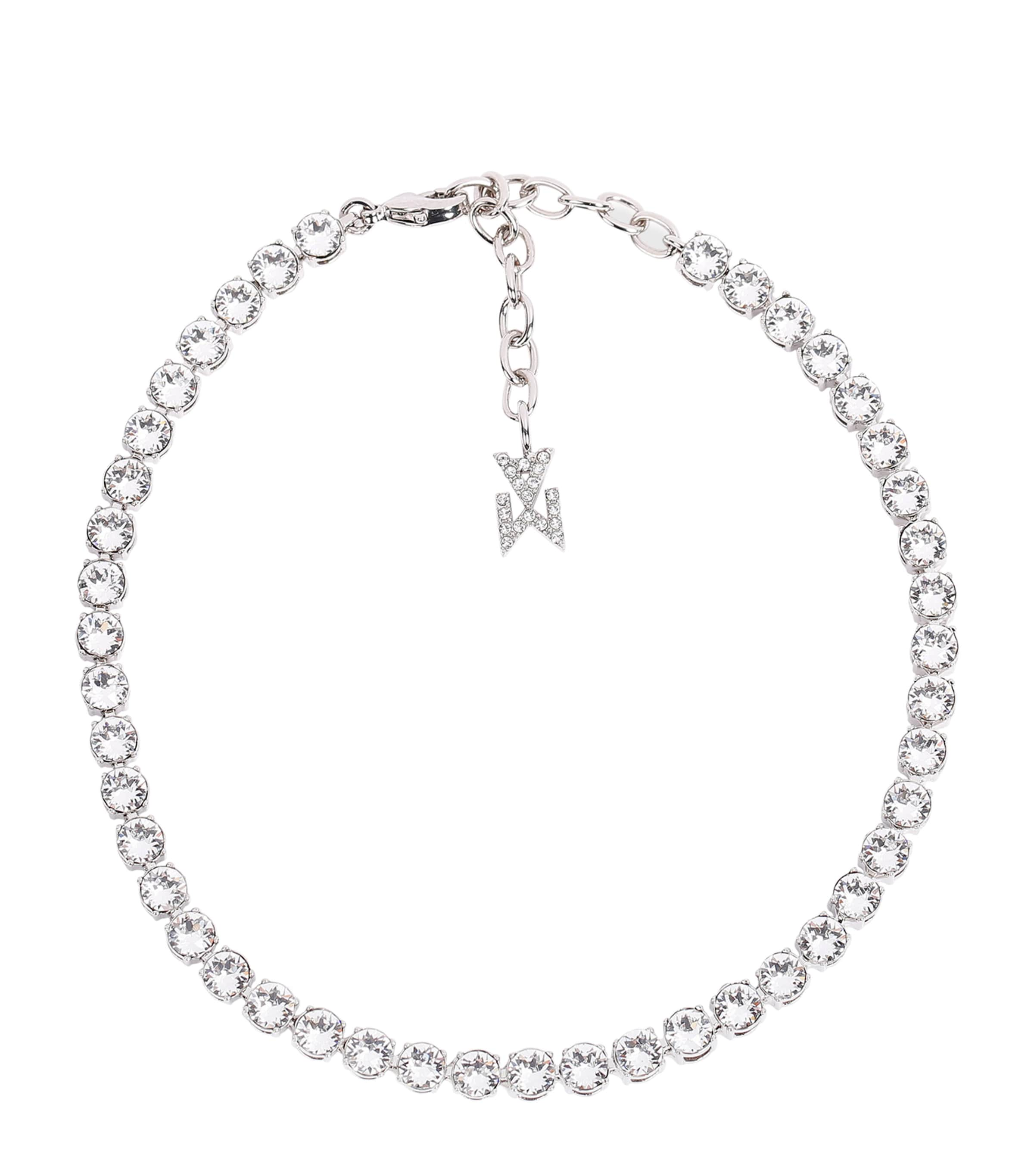 Amina Muaddi Crystal-embellished Tennis Anklet In Metallic