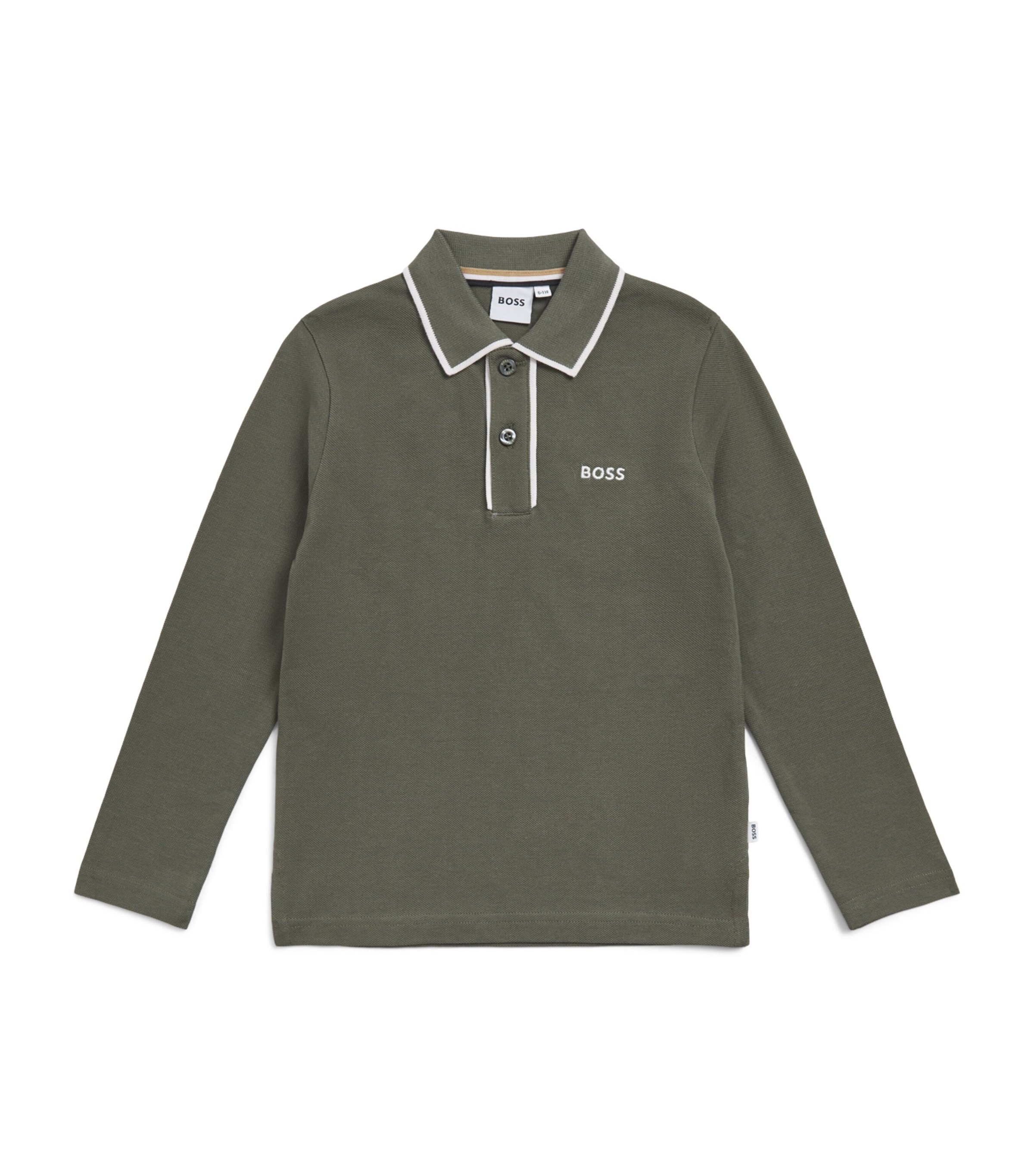 BOSS Kidswear Cotton Long-Sleeve Polo Shirt (4-16 Years) Olive Night Image 1