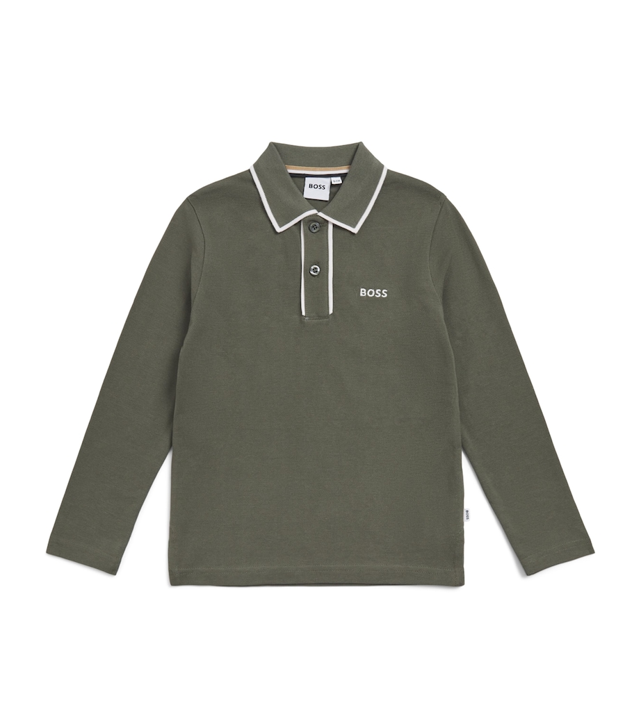 BOSS Kidswear Cotton Long-Sleeve Polo Shirt (4-16 Years) Olive Night Image 1