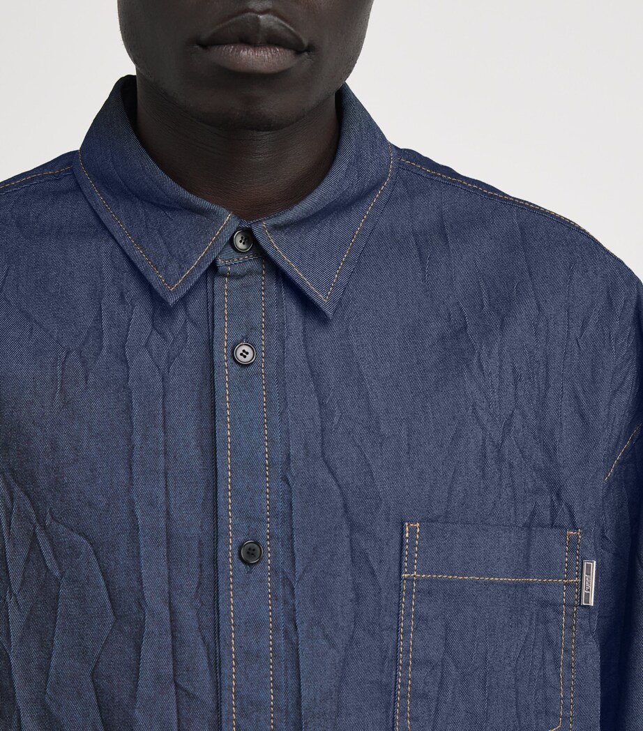 Juun.J Mens Wrinkled Pocket-Detail Oversized Shirt Navy R Image 6