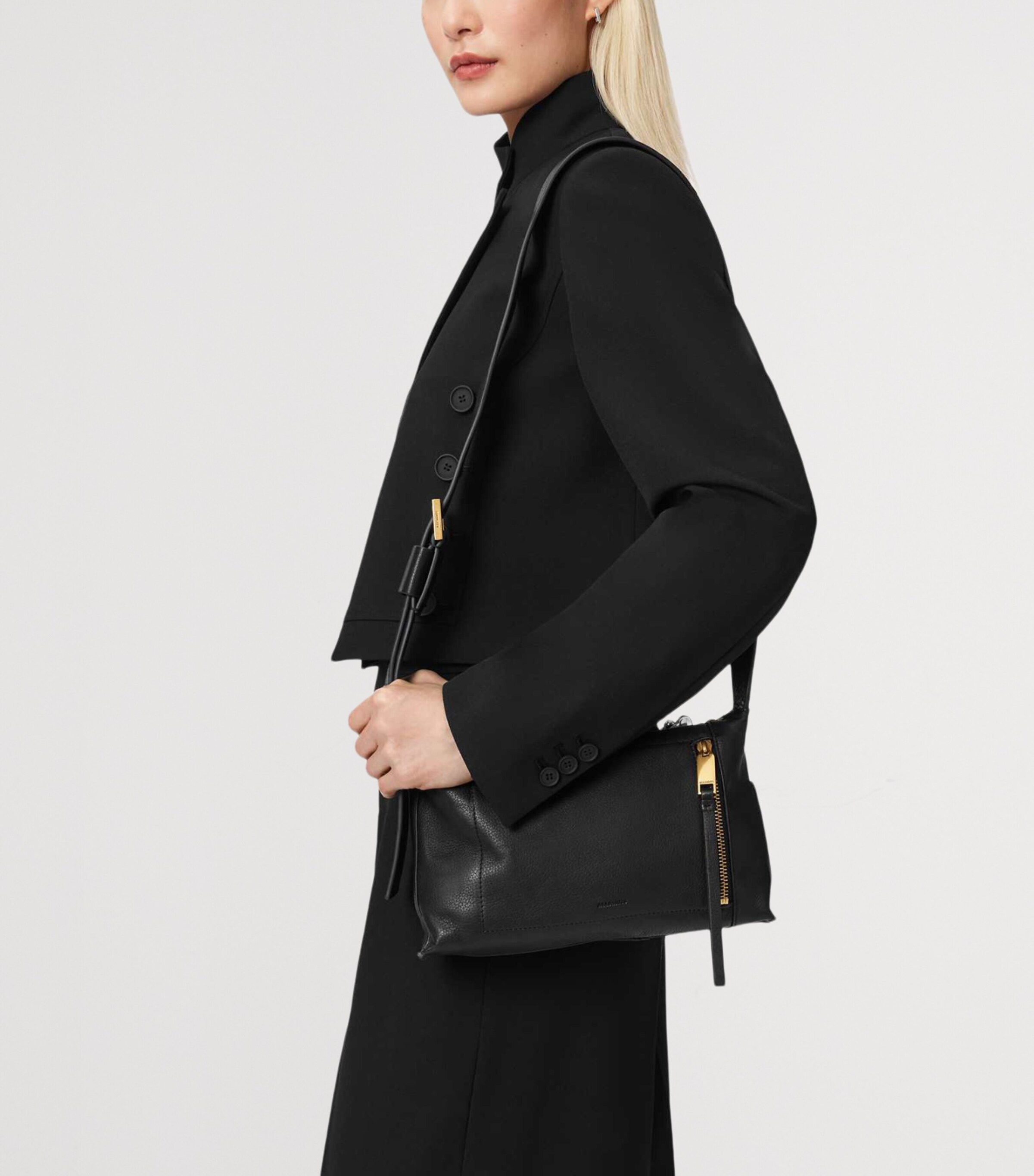 AllSaints Small Leather Alba Cross-Body Bag Black Image 2