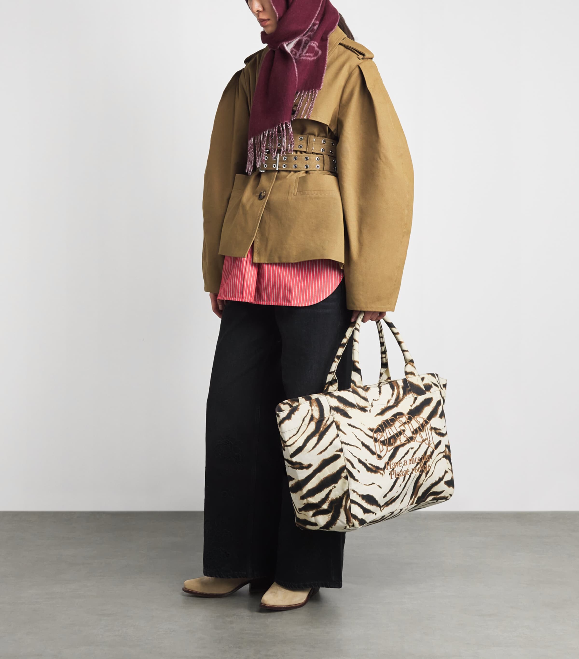GANNI Large Canvas Zebra Tote Bag Egret Image 4