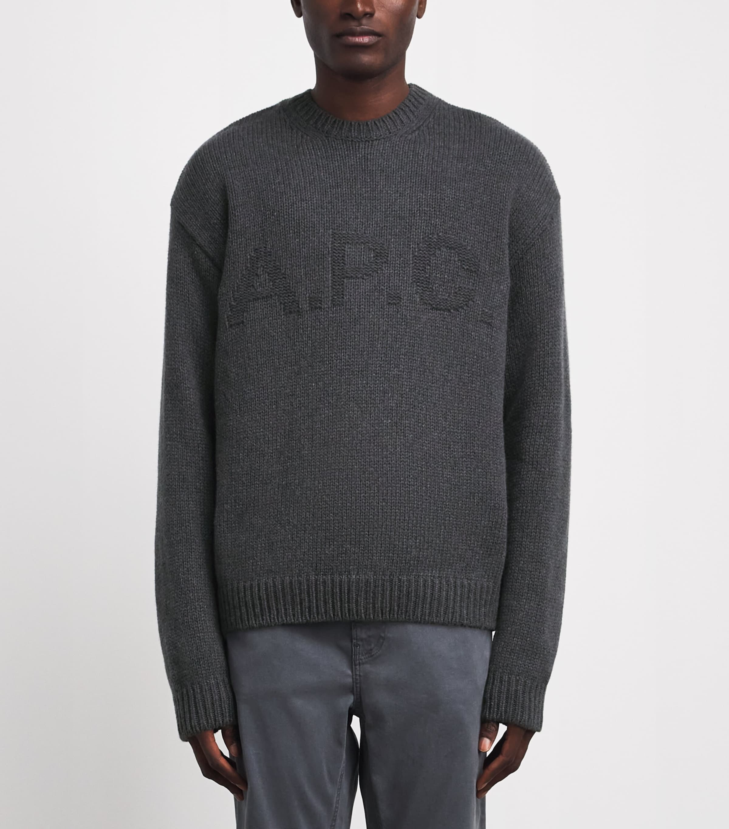 A.P.C. Mens Wool Logo George Sweater Plc Hathrd Anthract Image 4