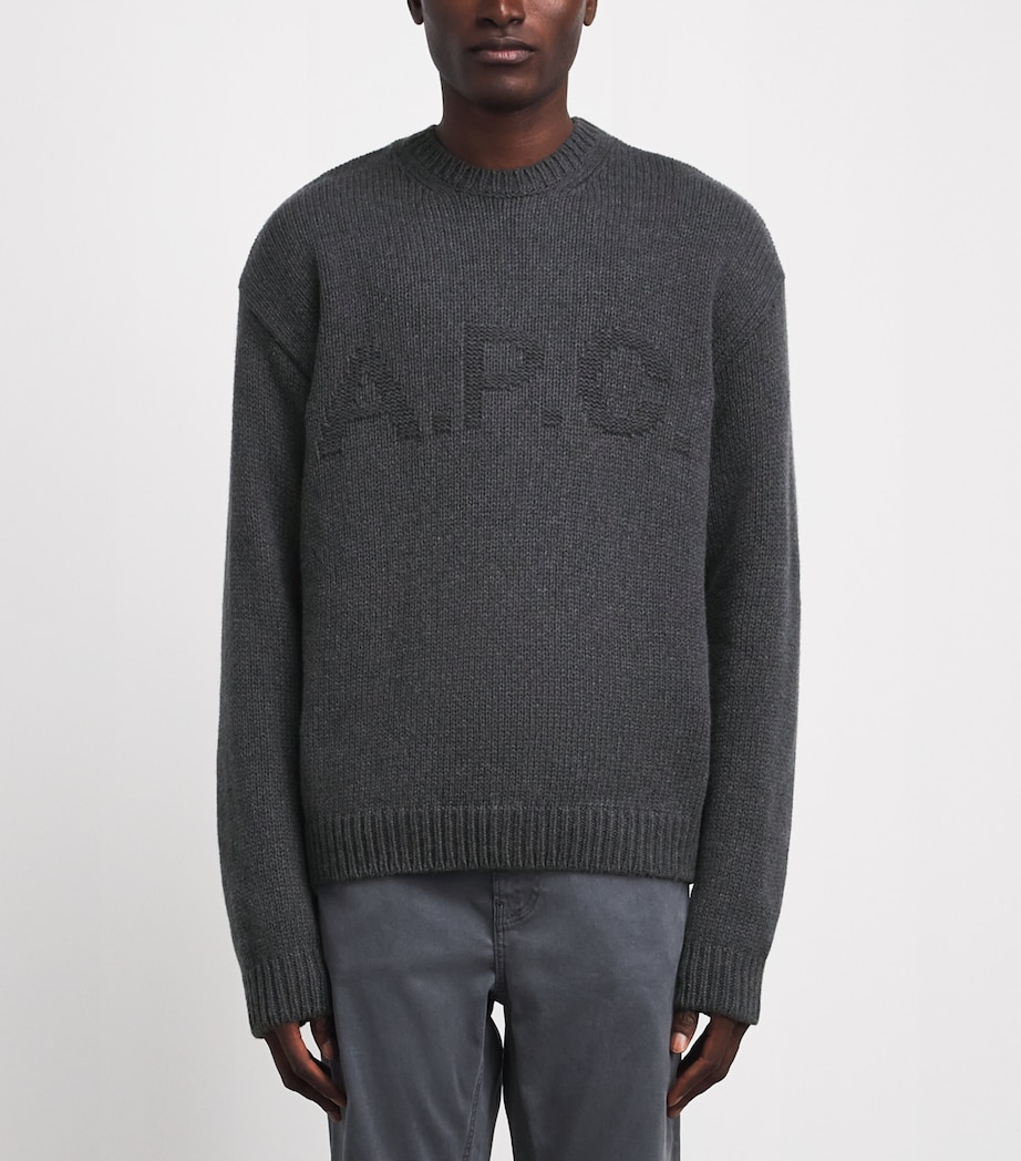 A.P.C. Mens Wool Logo George Sweater Plc Hathrd Anthract Image 4