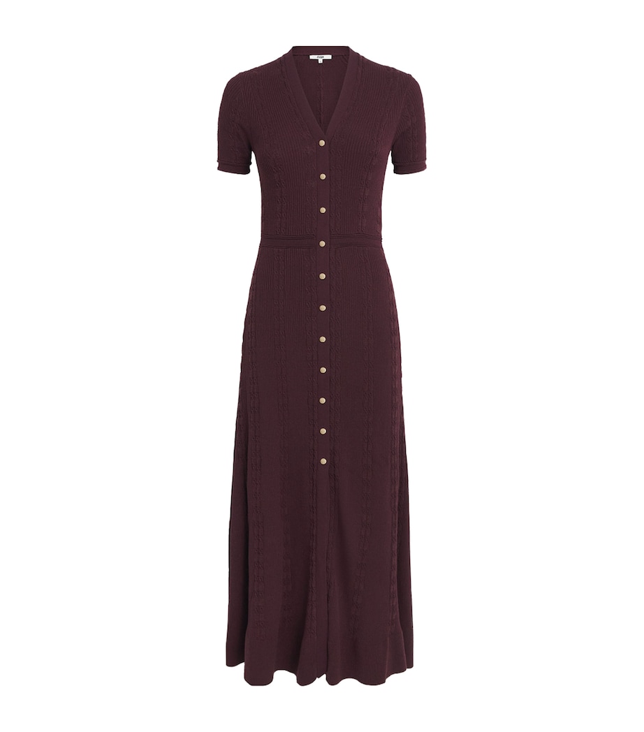 Maje Womens Cable-Knit Button Midi Dress Burgundy Image 1