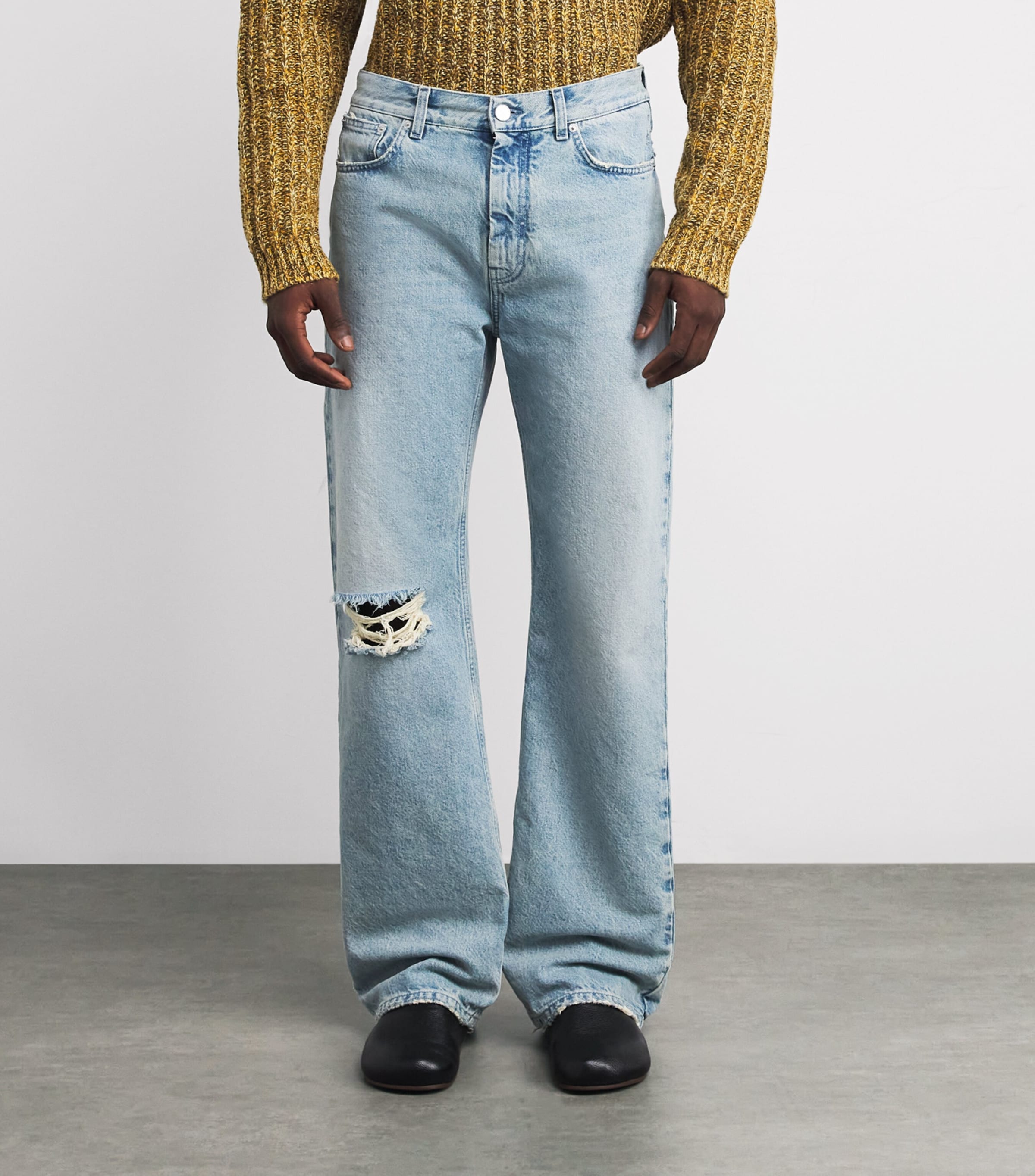 Ripped Straight Jeans INDIGO WASH Image 3