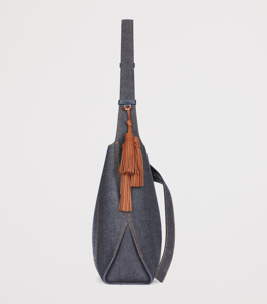 Medium Denim Belted Shoulder Bag INDIGO BLUE Image 2