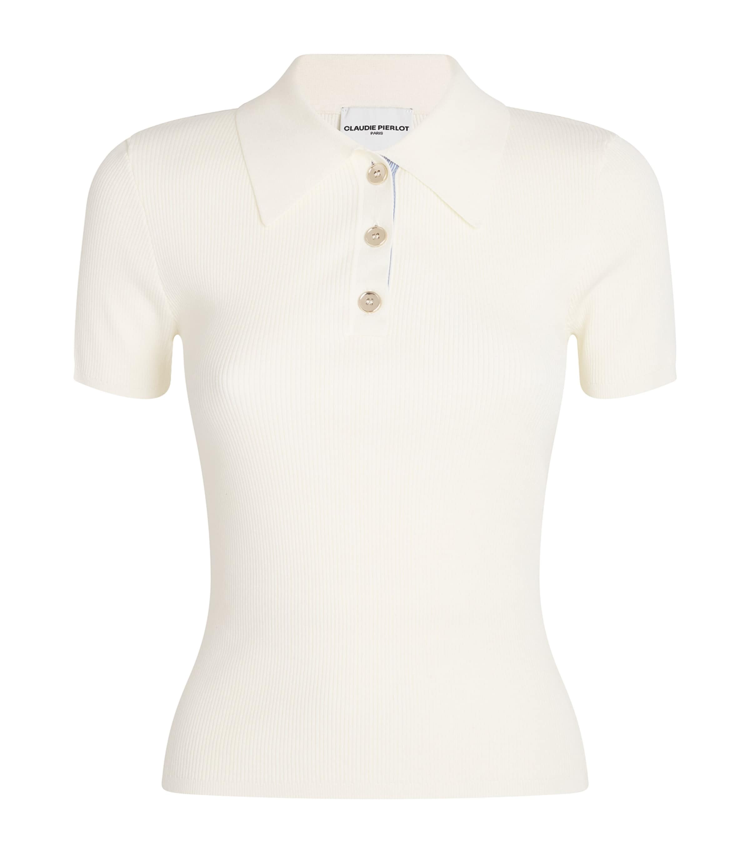 Claudie Pierlot Knitted Polo Shirt In White