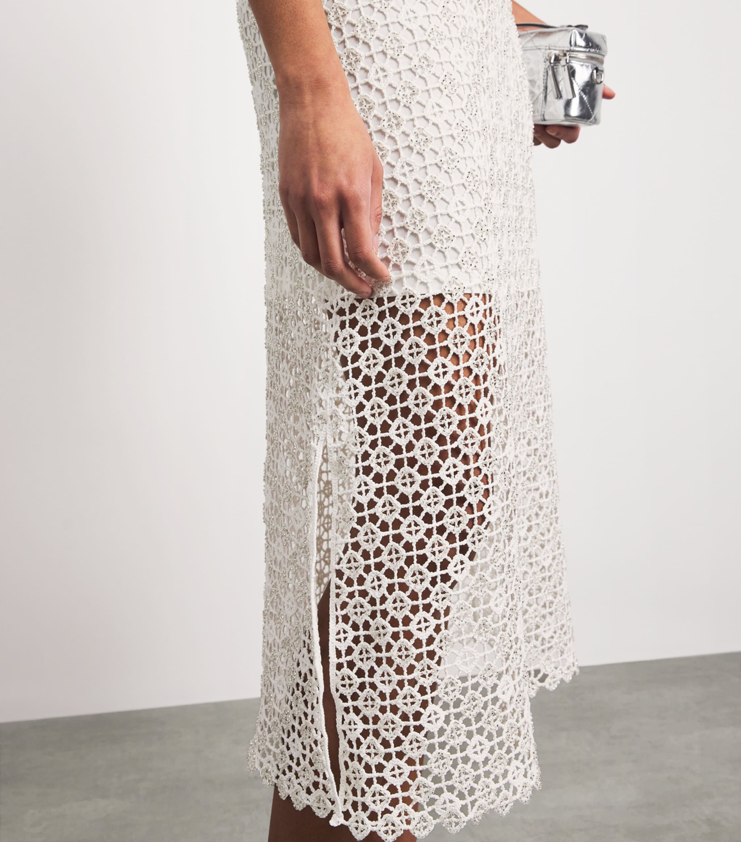 Maje Womens Embellished Crochet Midi Dress White Image 3