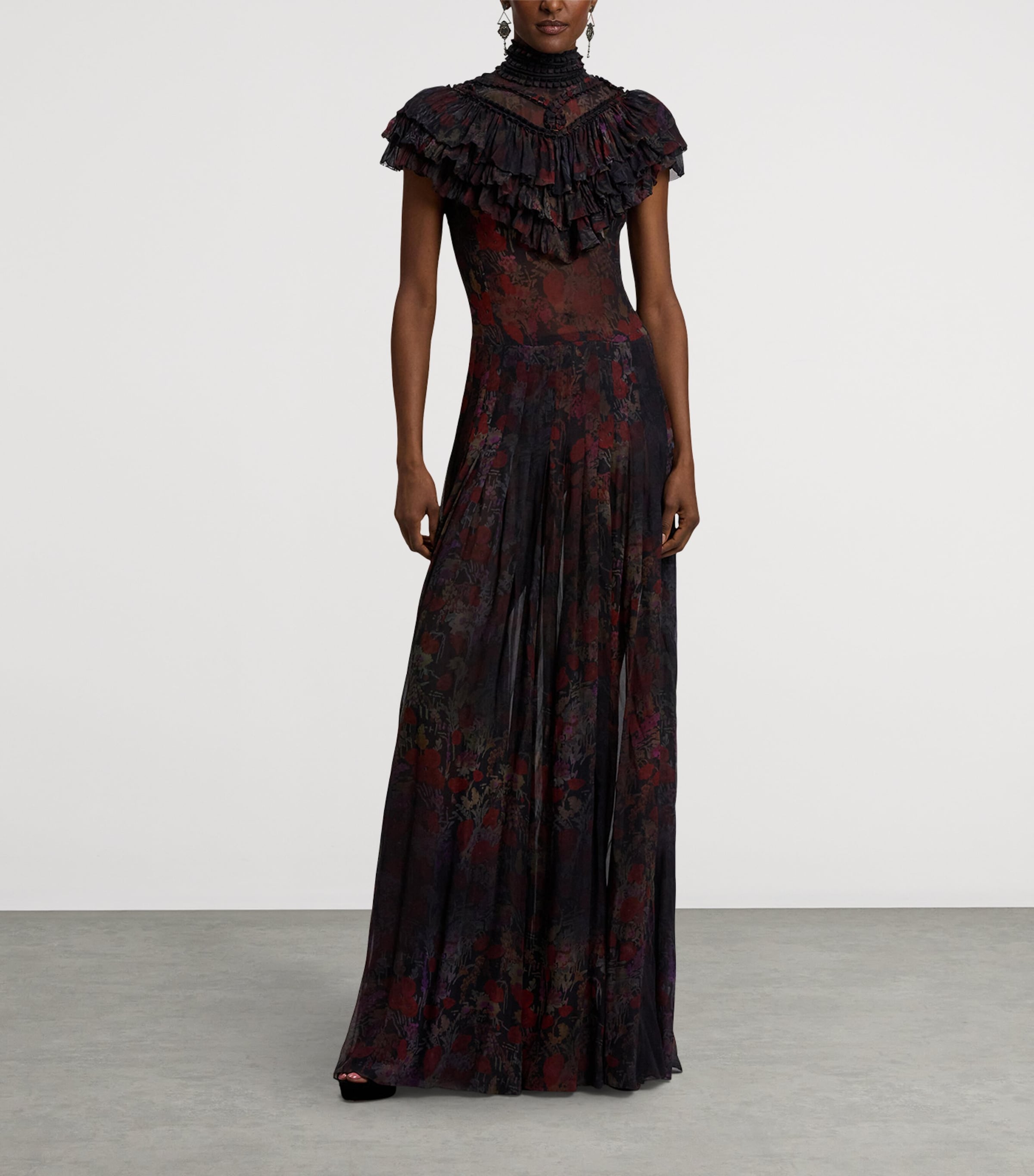 Silk Chiffon Cressida Gown BLACK/CRIMSON MULTI Image 11