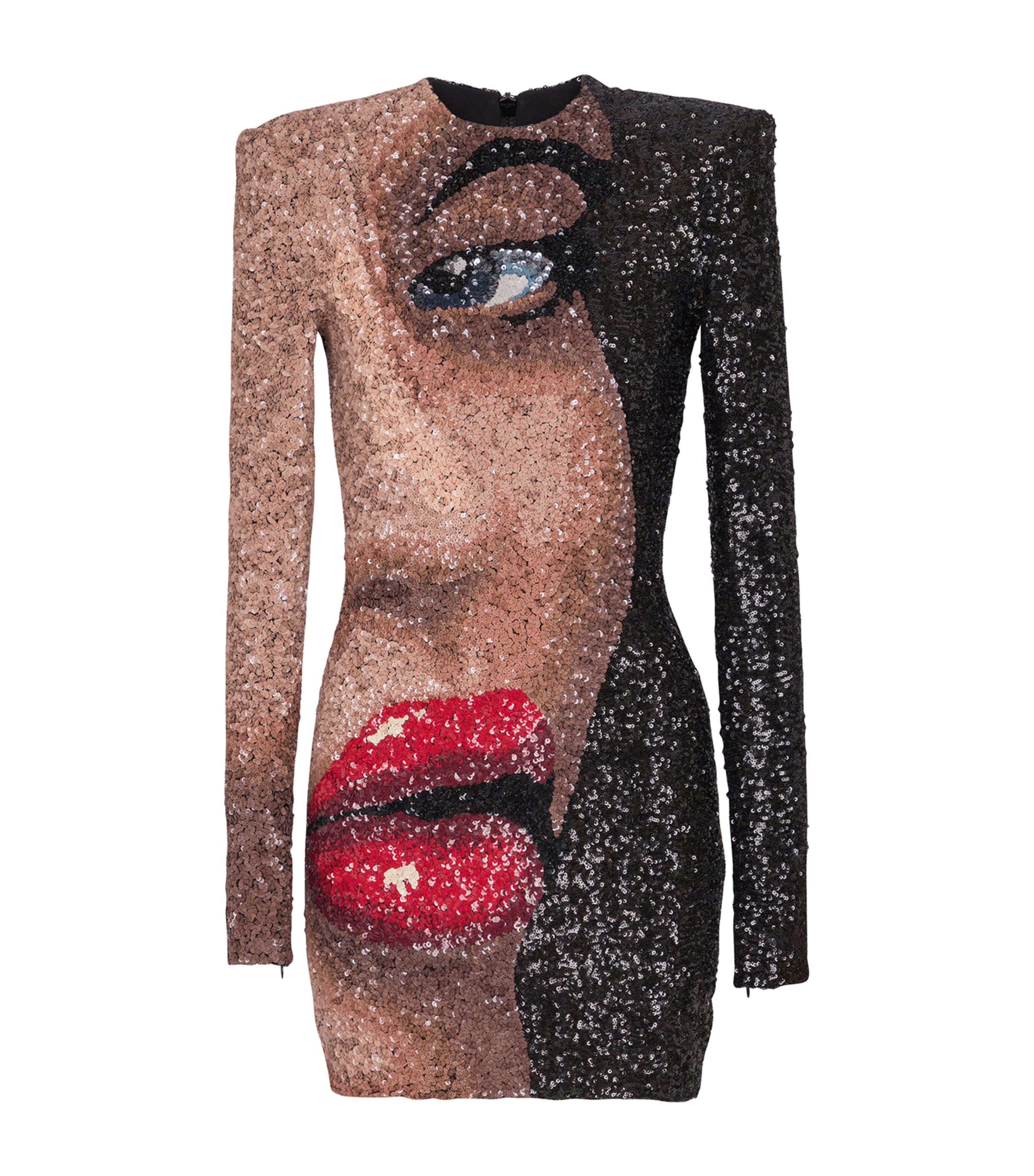Balmain Embellished Face Mini Dress In Black