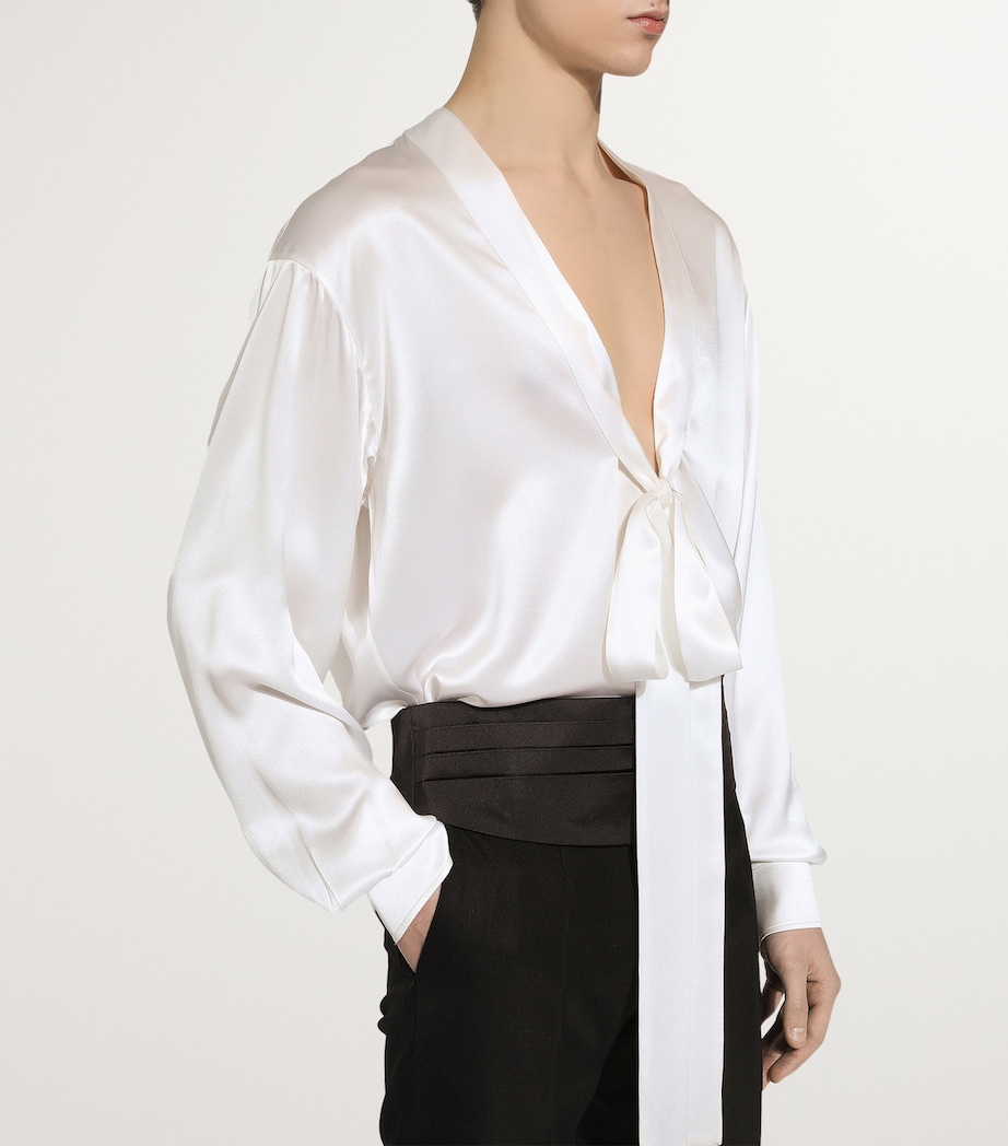 Dolce&Gabbana Mens Silk Pussybow Shirt Optical White Image 3
