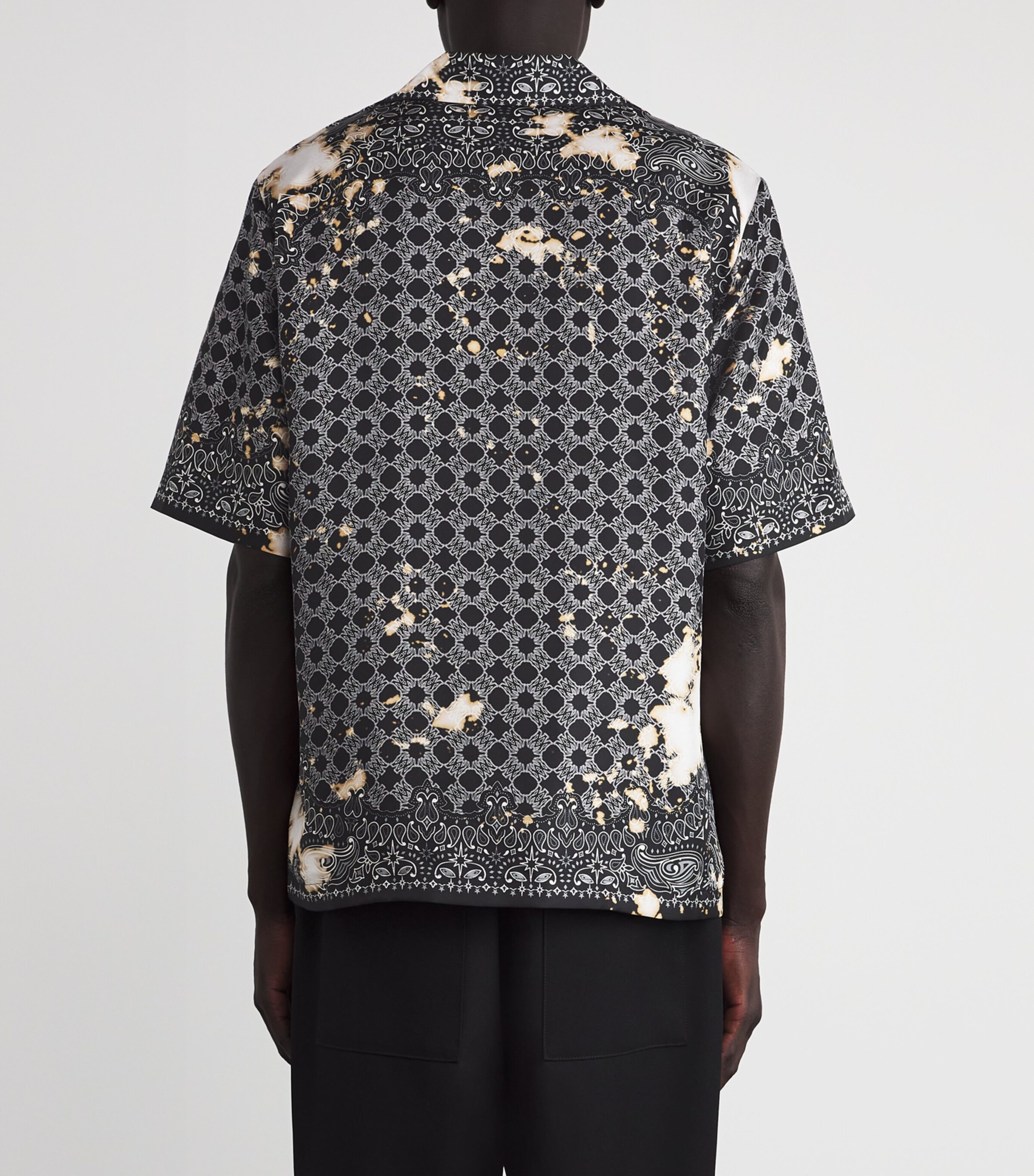 Silk Bleached Bandana Bowling Shirt BLACK Image 4