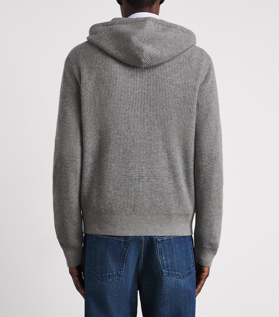 Polo Ralph Lauren Mens Wool-Cotton Waffle-Knit Zip-Up Hoodie Fawn Grey Heather Image 5