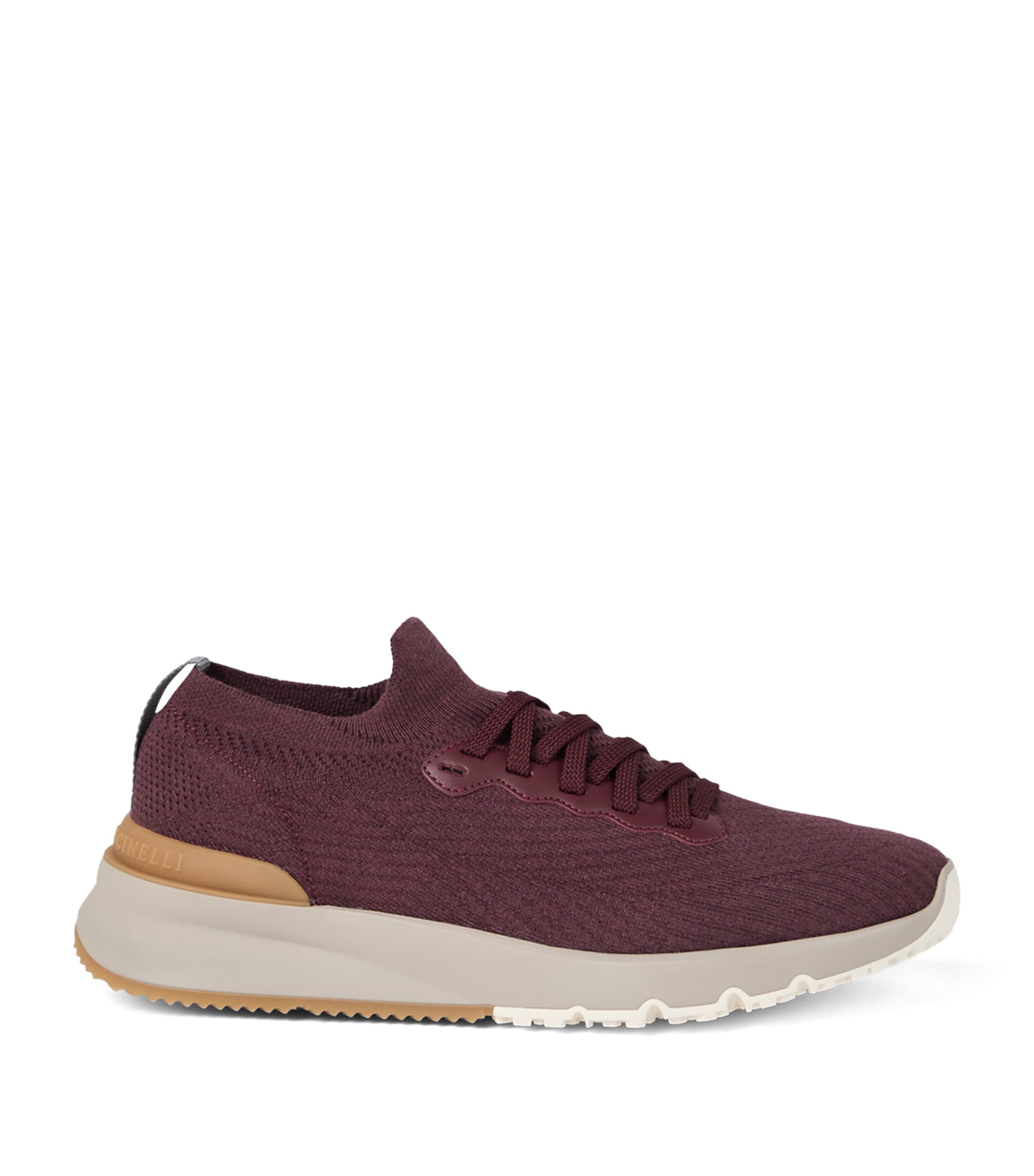 Brunello Cucinelli Men Burgundy Knit And Leather Runners In Burgundy