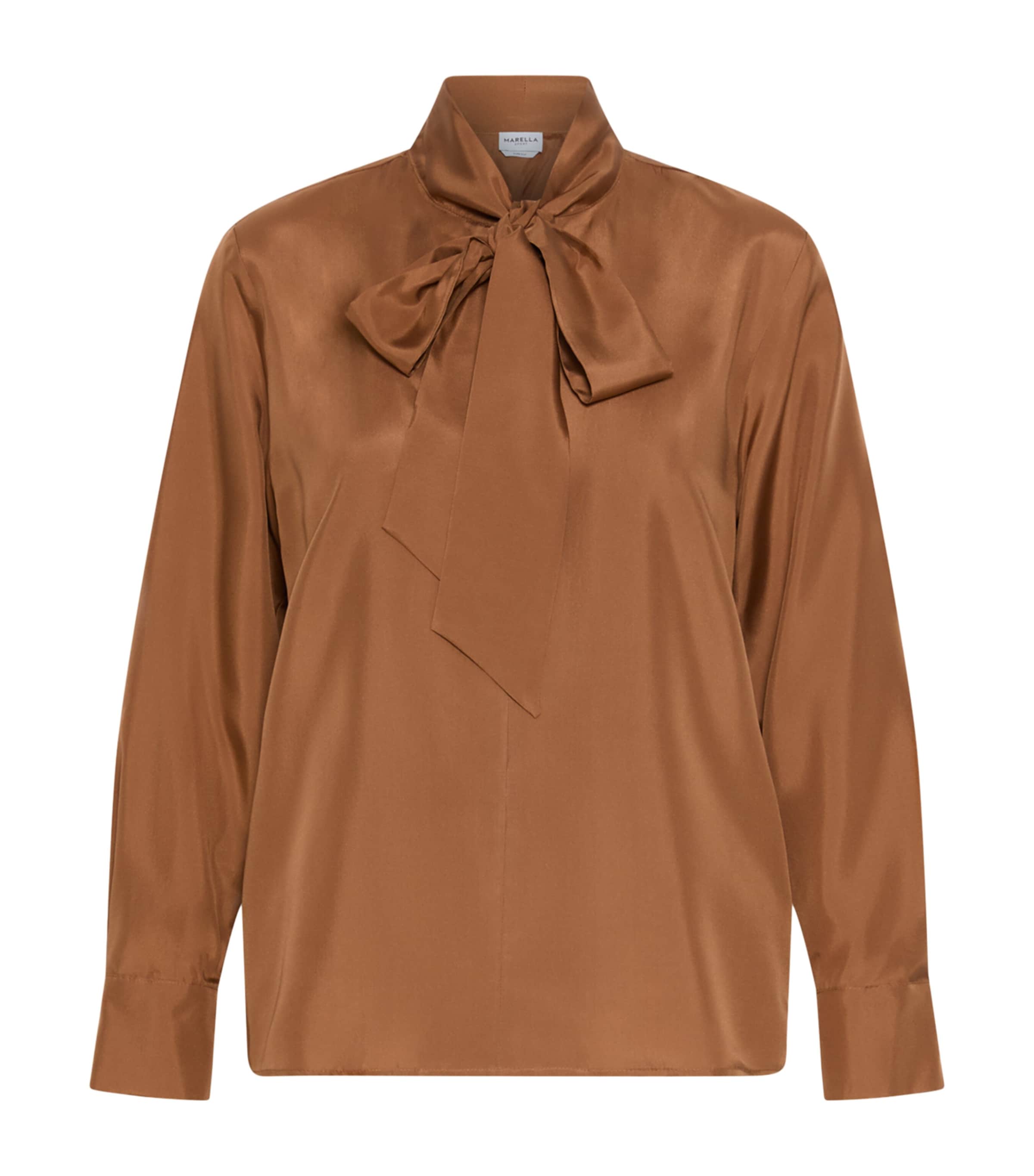 Marella Womens Silk Pussybow Shirt Tobacco Brown Image 1