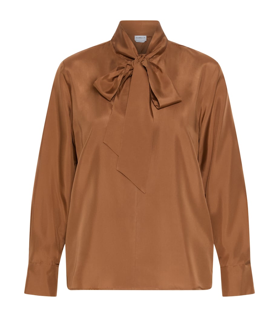 Marella Womens Silk Pussybow Shirt Tobacco Brown Image 1