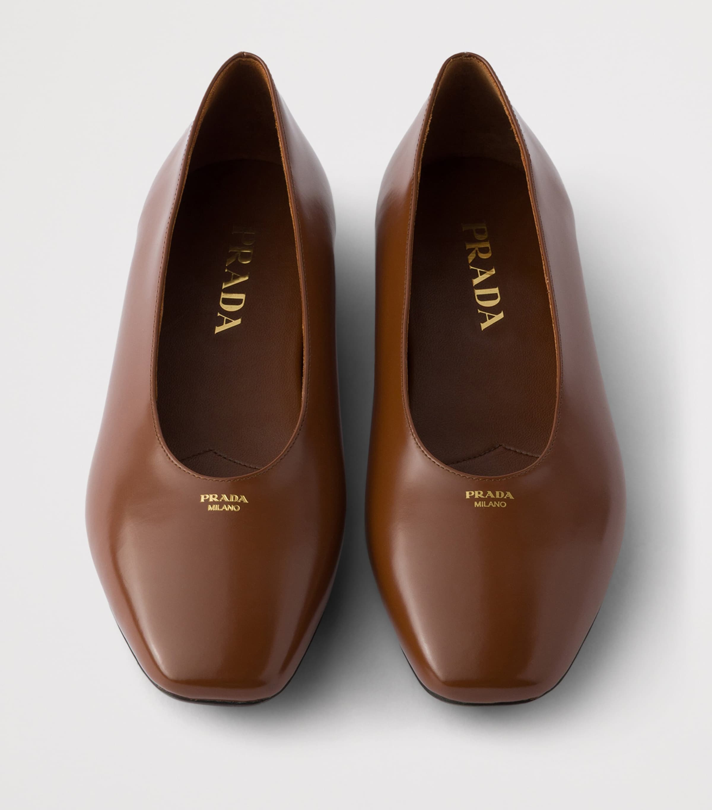 Prada Leather Logo Ballet Flats Brown Image 3