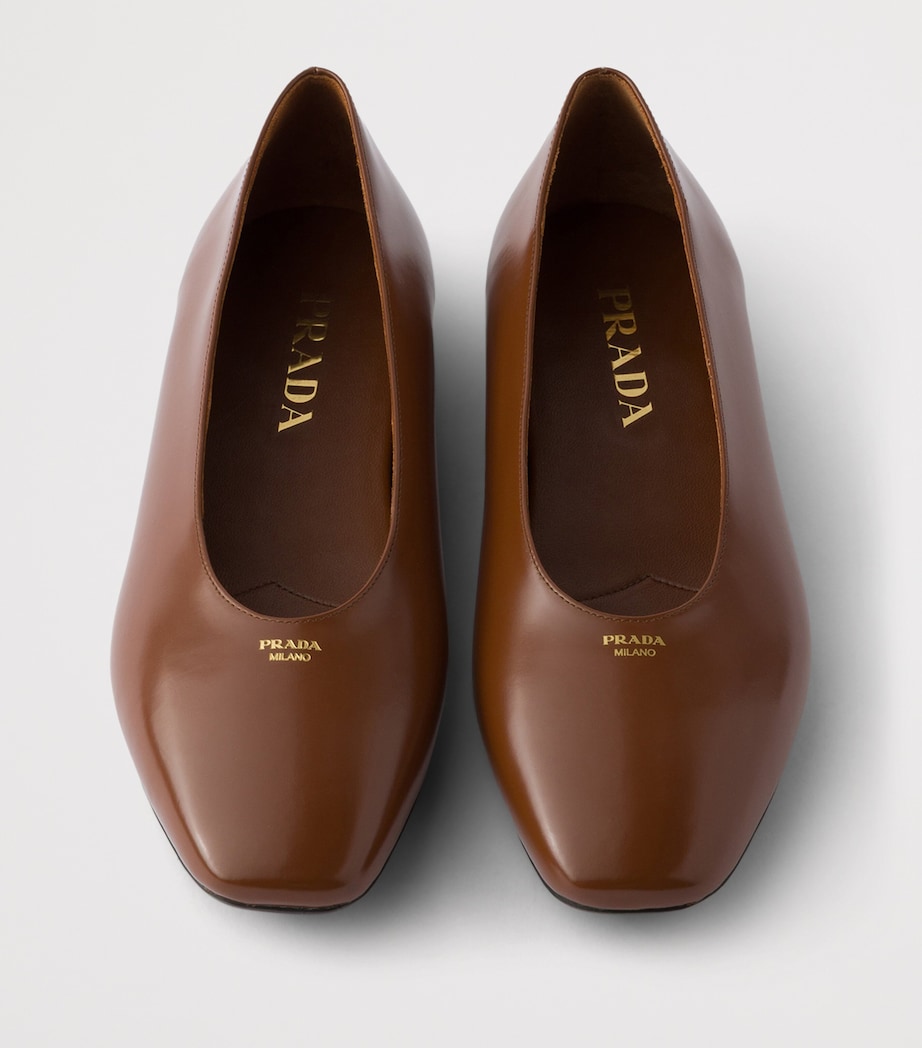 Prada Leather Logo Ballet Flats Brown Image 3