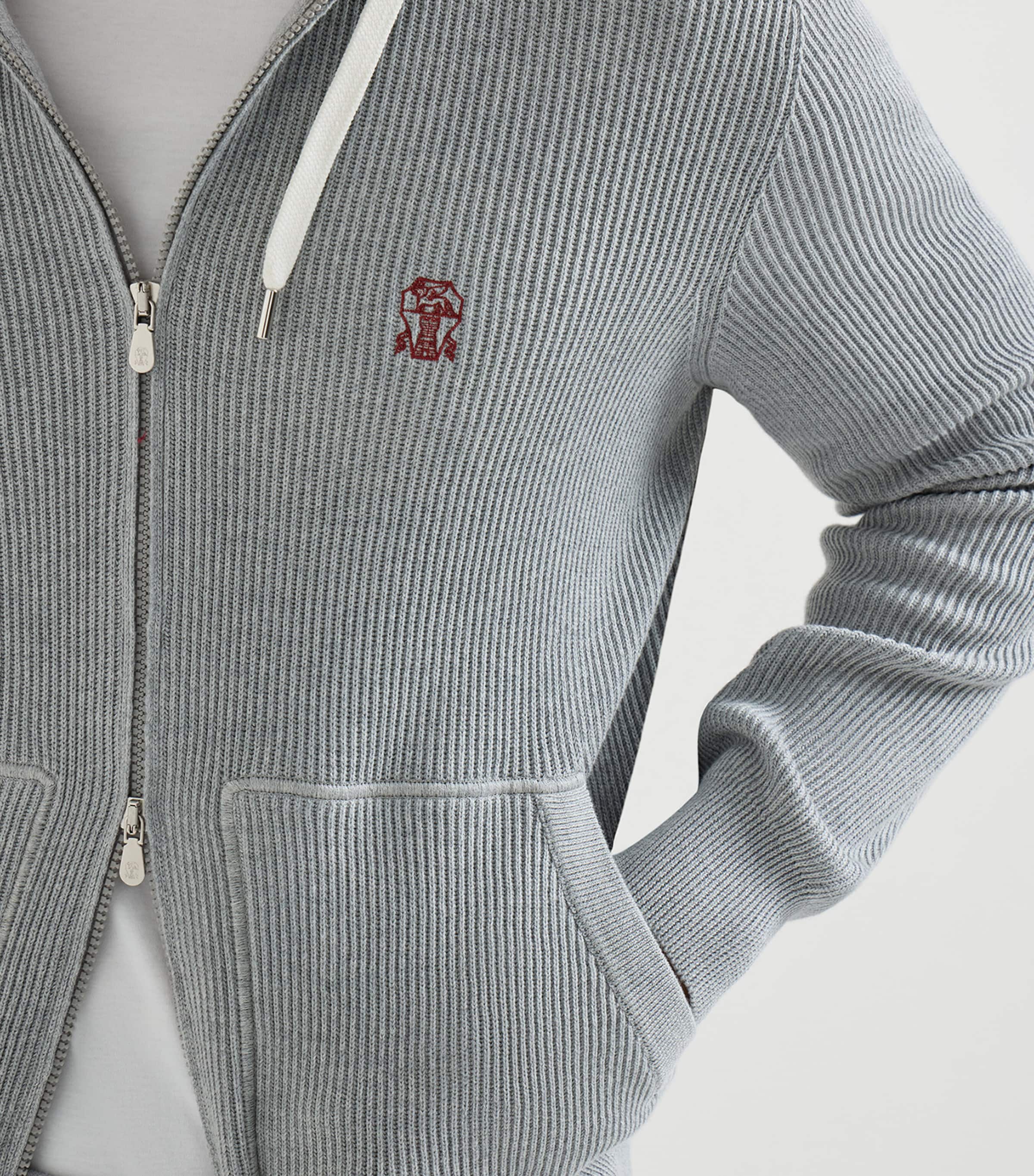 Brunello Cucinelli Grey Cotton Ribbed Zip-Up Hoodie | Harrods US