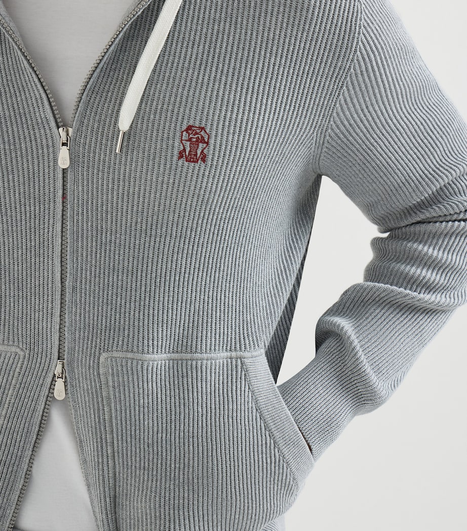 Brunello Cucinelli Mens Cotton Ribbed Zip-Up Hoodie Image 6