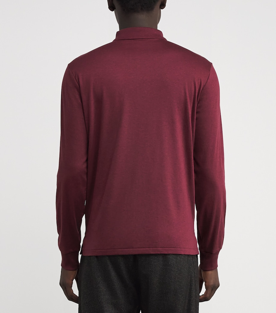 Pima Cotton Long-Sleeve Polo Shirt RED Image 4