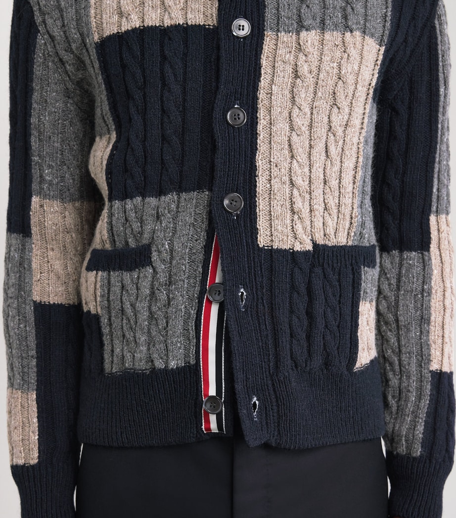 Wool-Mohair Patchwork Cardigan NAVY/GREY/BROWN Image 6