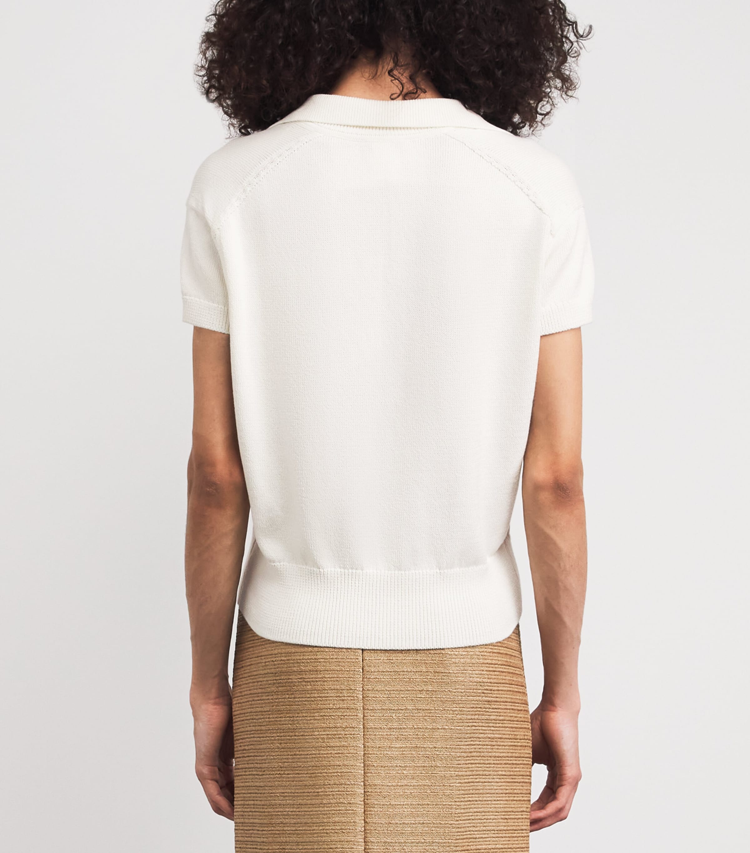 Lafayette 148 Womens Cotton-Silk Open-Collar Polo Shirt Cloud Cloud Image 5