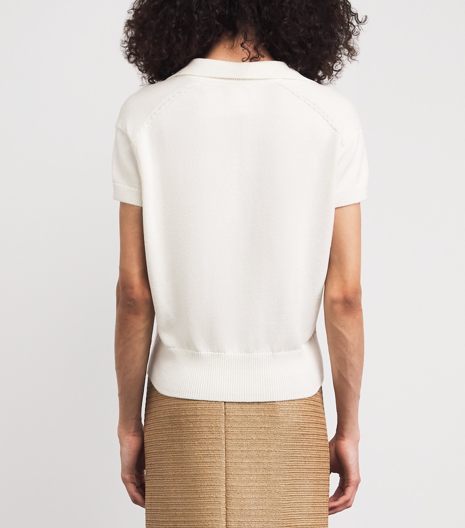 Lafayette 148 Womens Cotton-Silk Open-Collar Polo Shirt Cloud Cloud Image 5