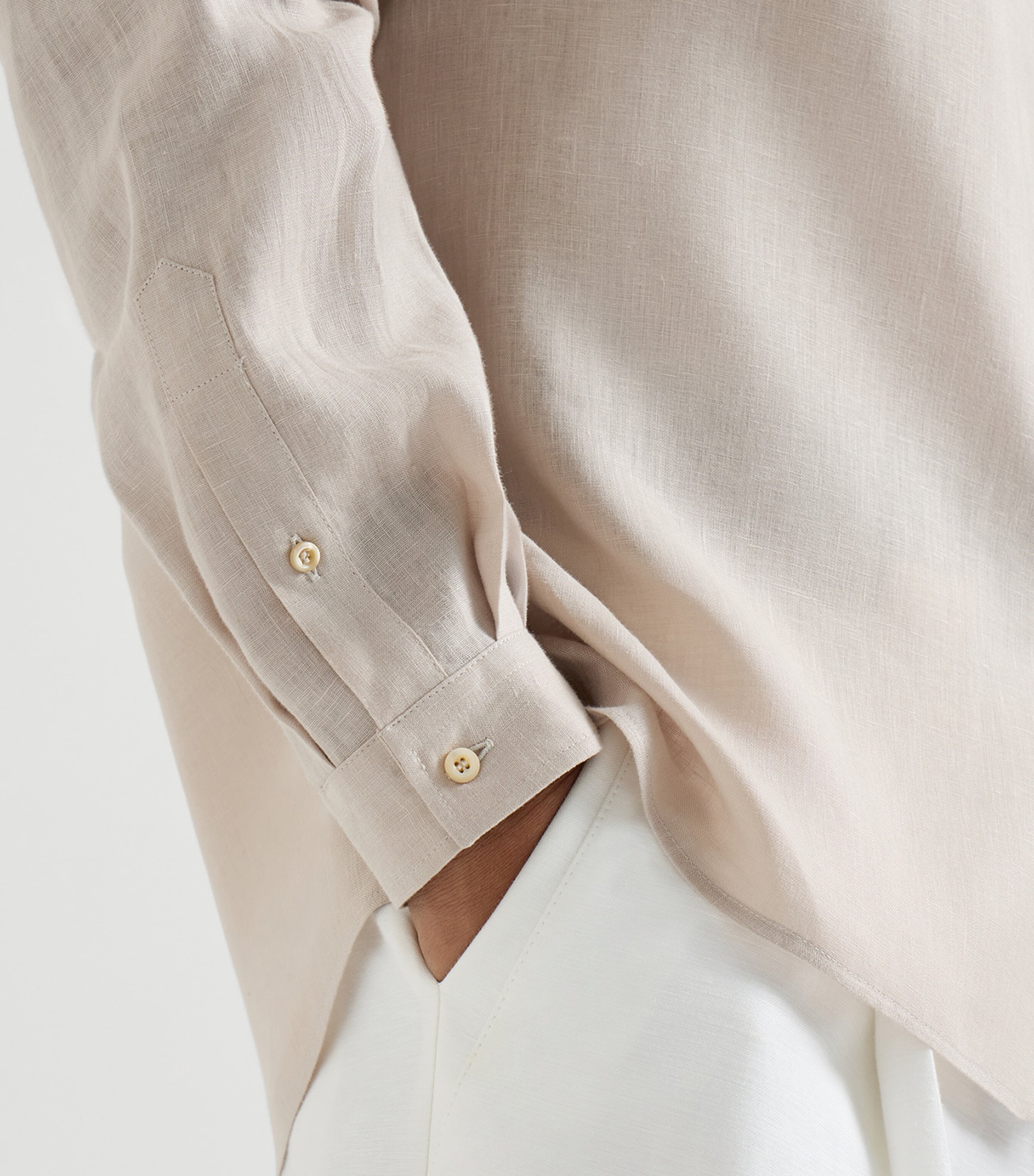 Brunello Cucinelli Mens Linen Mandarin Collar Shirt Image 6