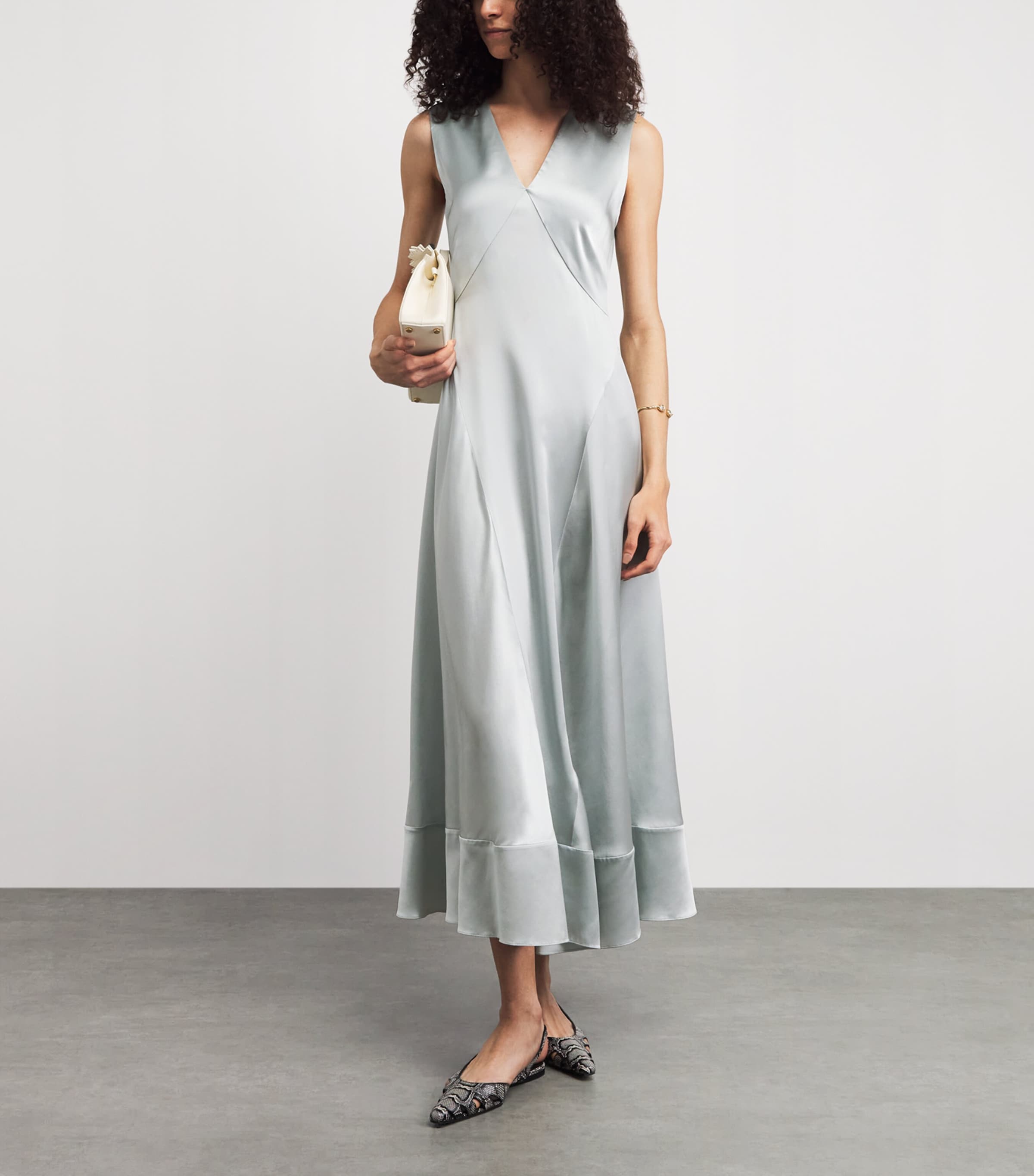 Laura Pitharas Womens Silk Slip Maxi Dress Exclusive Ice Blue Image 2
