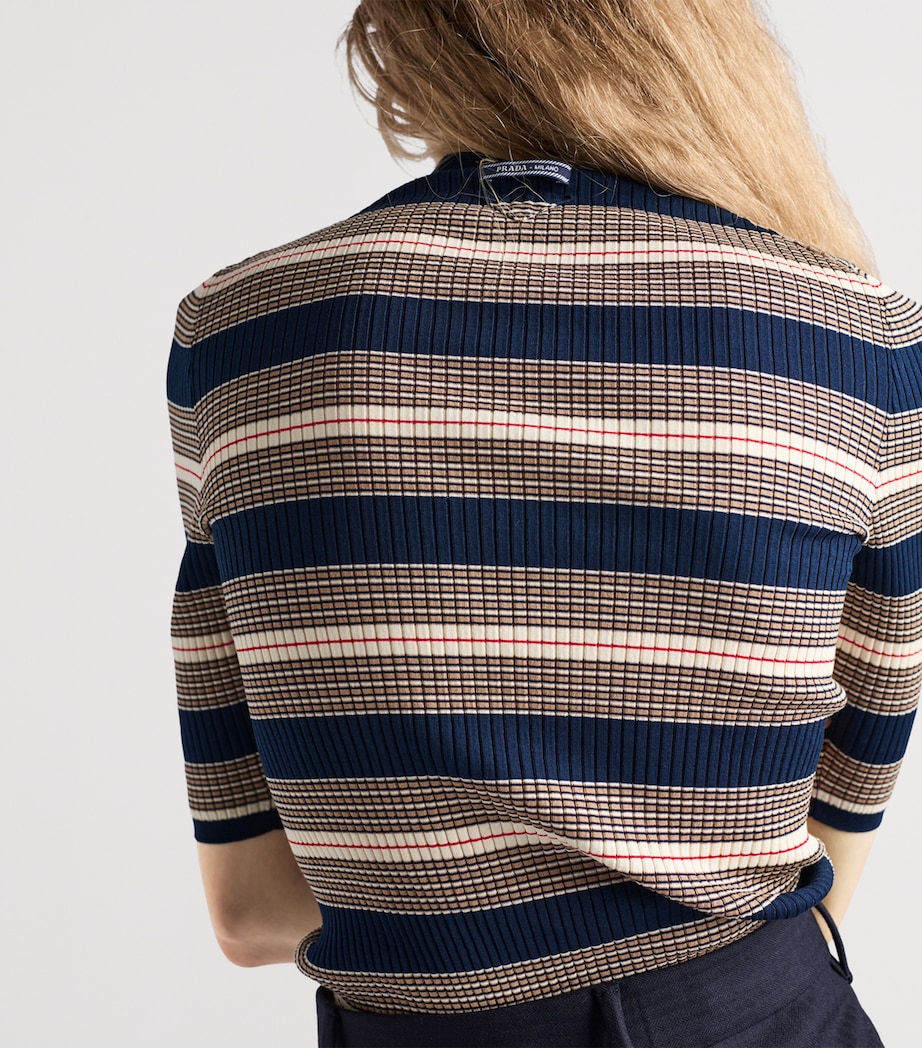 Prada Womens Cotton-Blend Knitted Polo Shirt Image 4