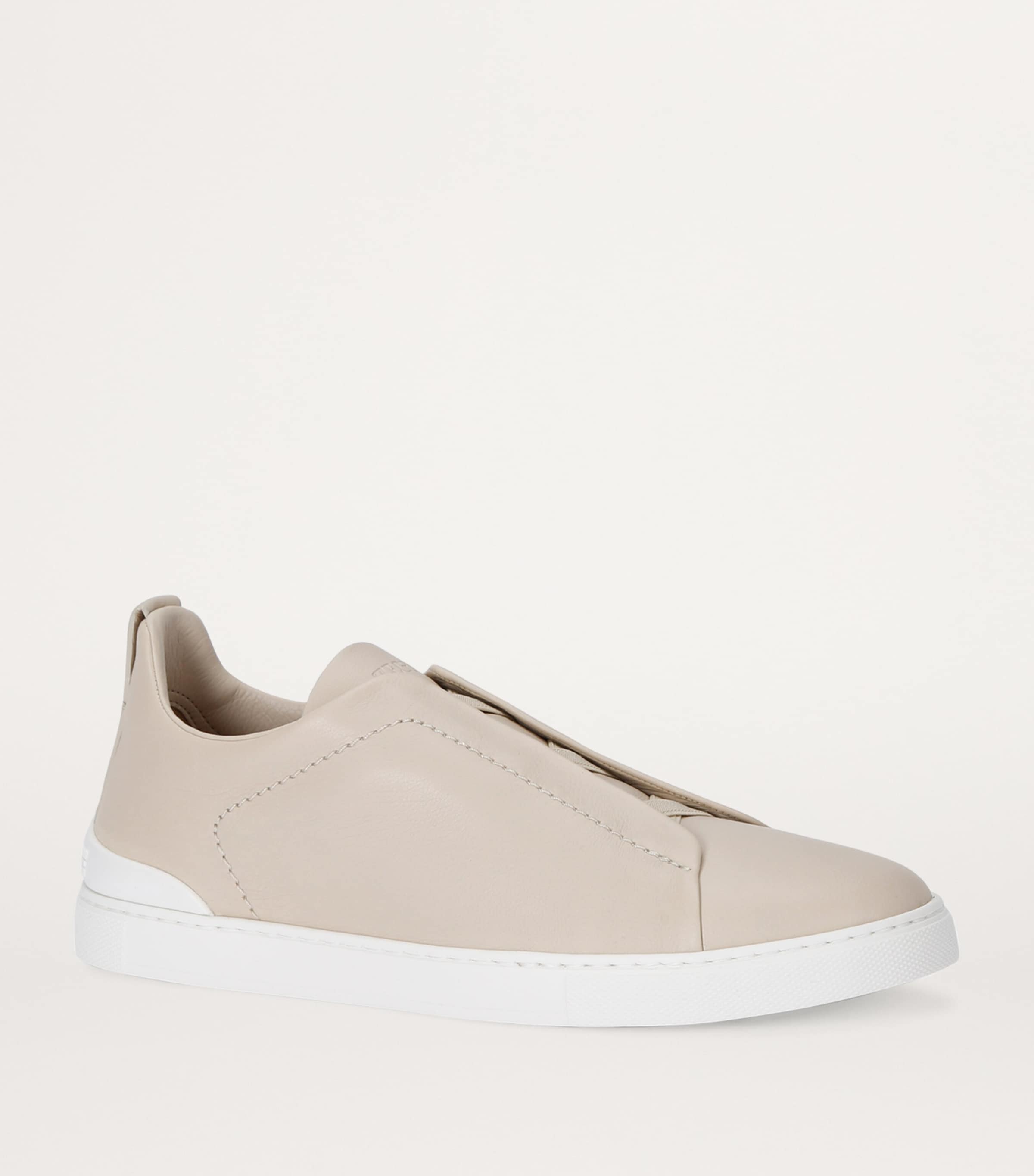 Zegna Leather Triple Stitch SECONDSKIN Sneakers Bone Image 3