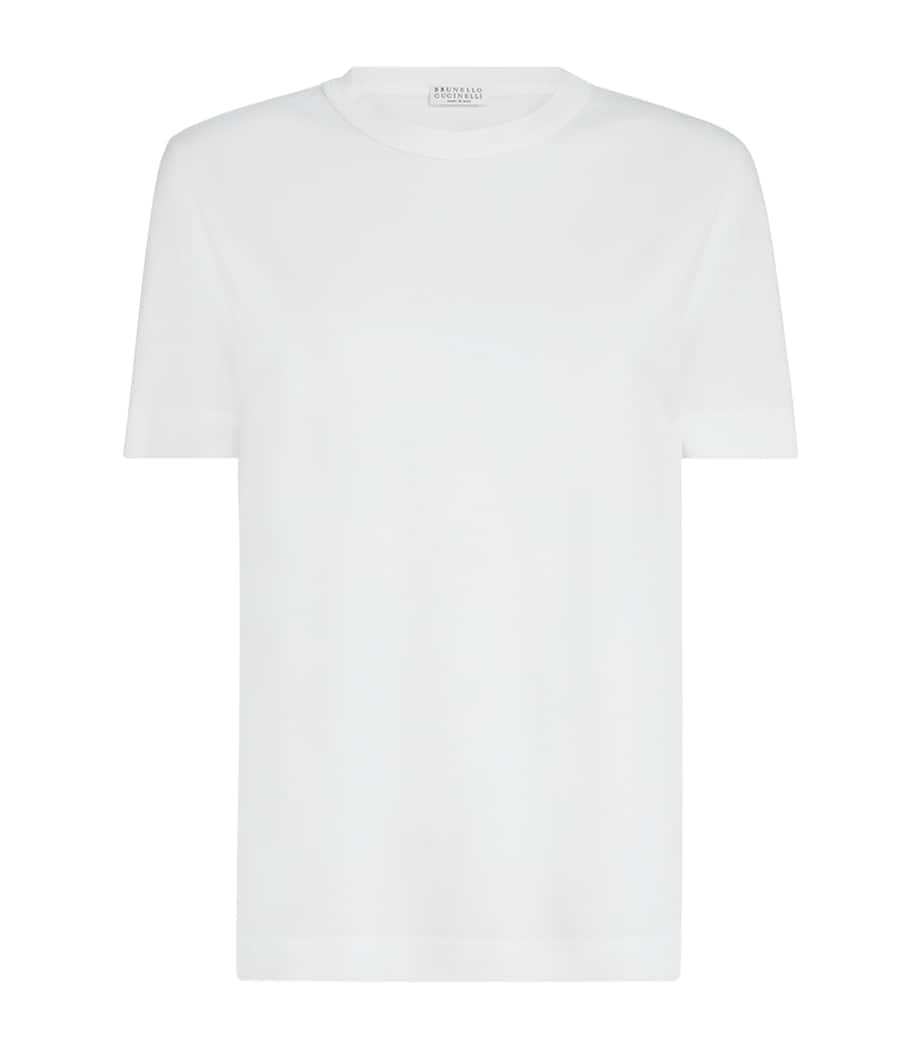 Brunello Cucinelli Womens Cotton Monili-Trim T-Shirt White Image 1