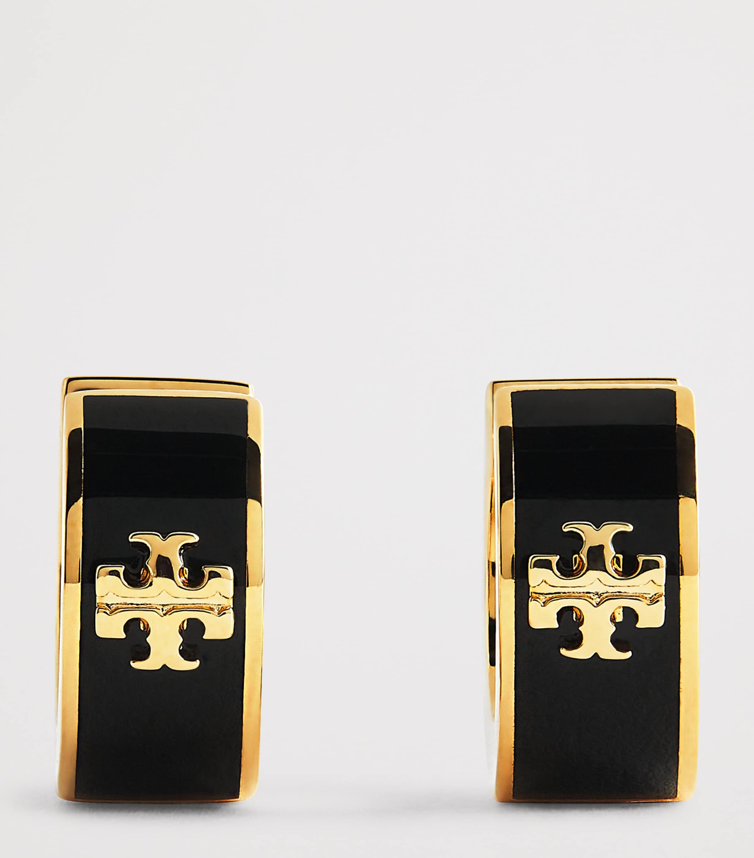 Tory Burch Gold-Plated Enamel Icon Huggie Earrings Tory Gold/ Black Image 3