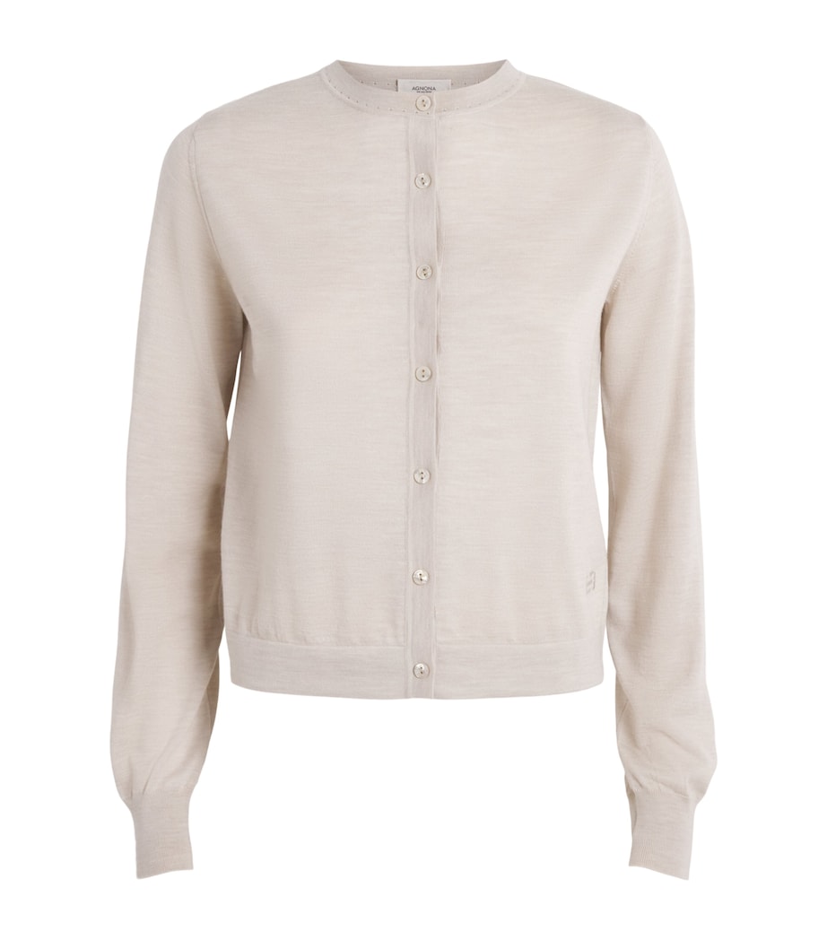 Agnona Womens Wool-Silk-Cashmere Cardigan Beige Greige Image 1
