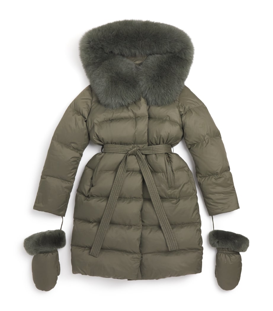 Down Fur-Trim Coat with Mittens (4-14 Years) A8077HERBAL TEA Image 1