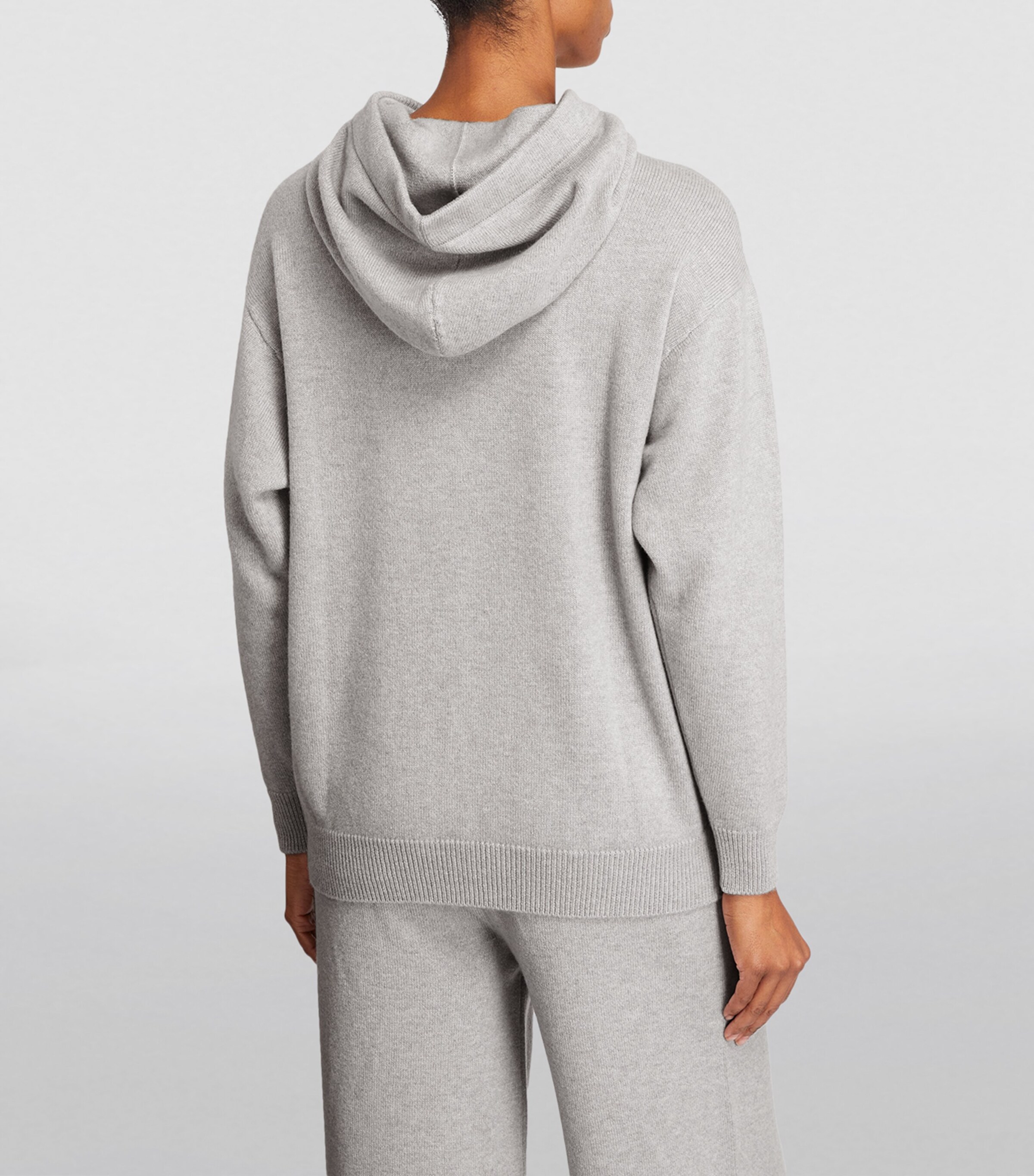 Harrods Womens Cashmere Hoodie Pale Grey Marl Image 4