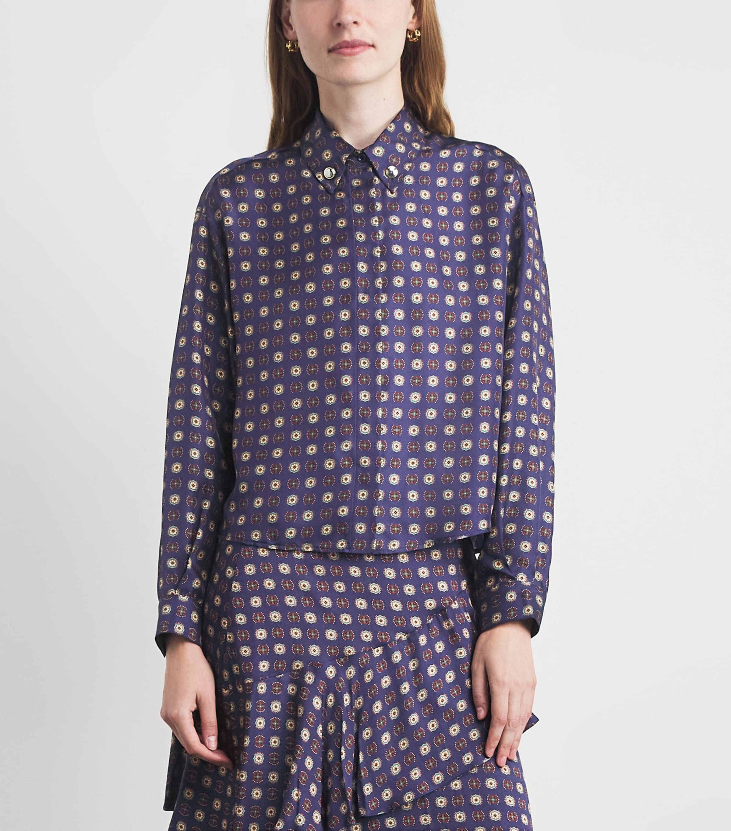 Claudie Pierlot Womens Silk Printed Shirt Navy Print Image 4