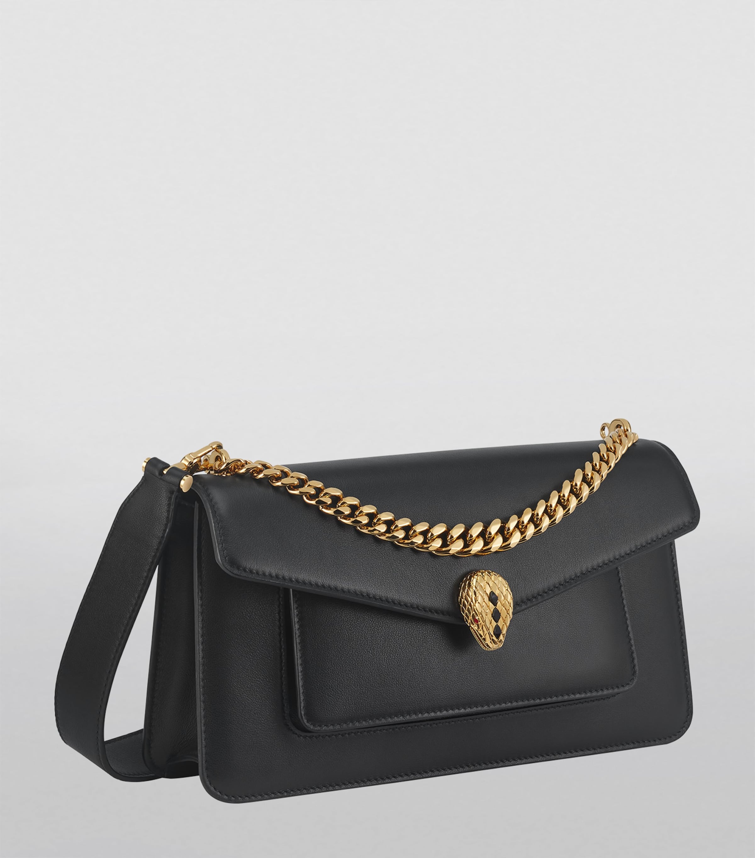 Leather Serpenti East-West Shoulder Bag BLACK Image 2