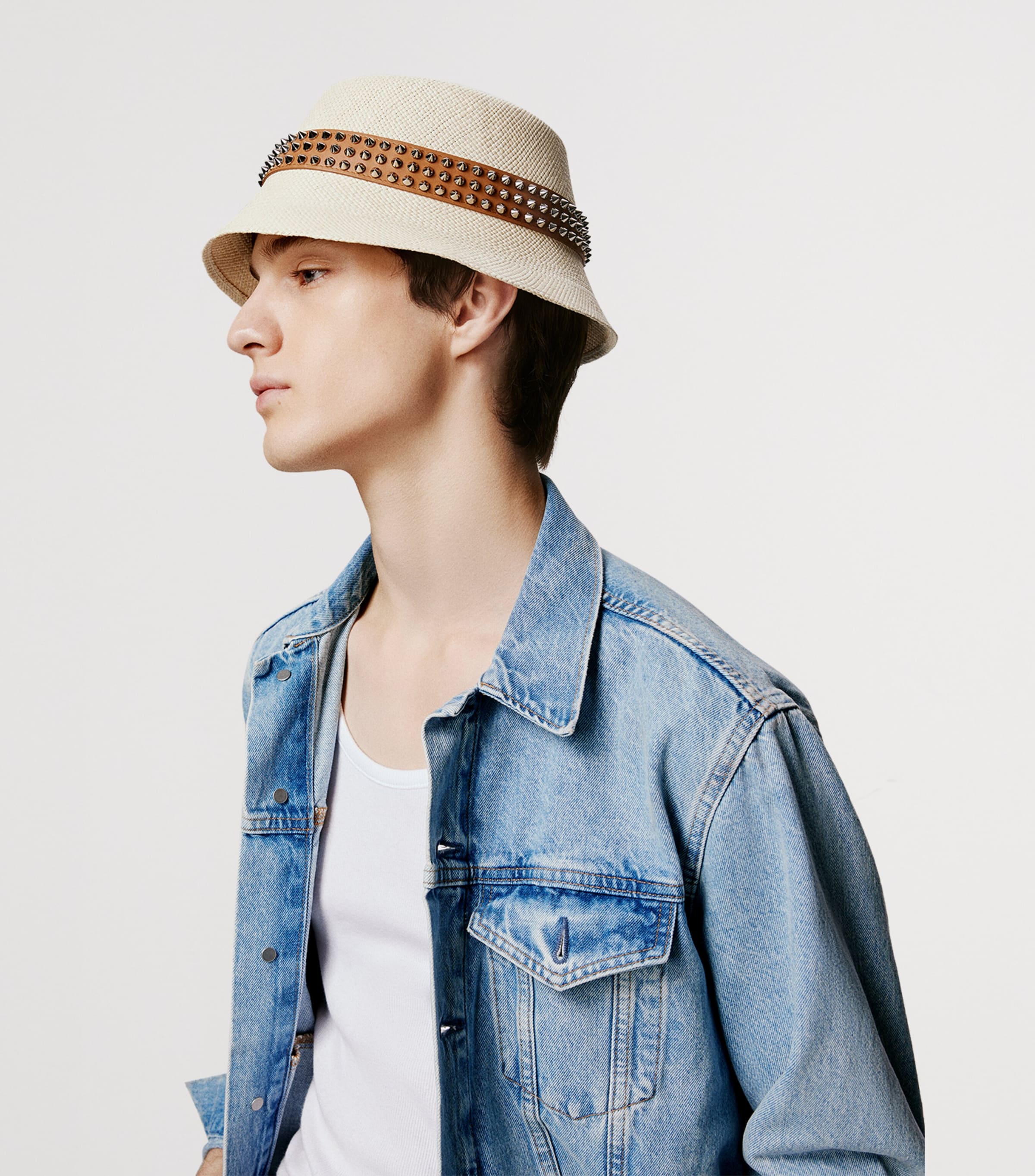 Leather-Trim Studded Bucket Hat 6370 Image 2