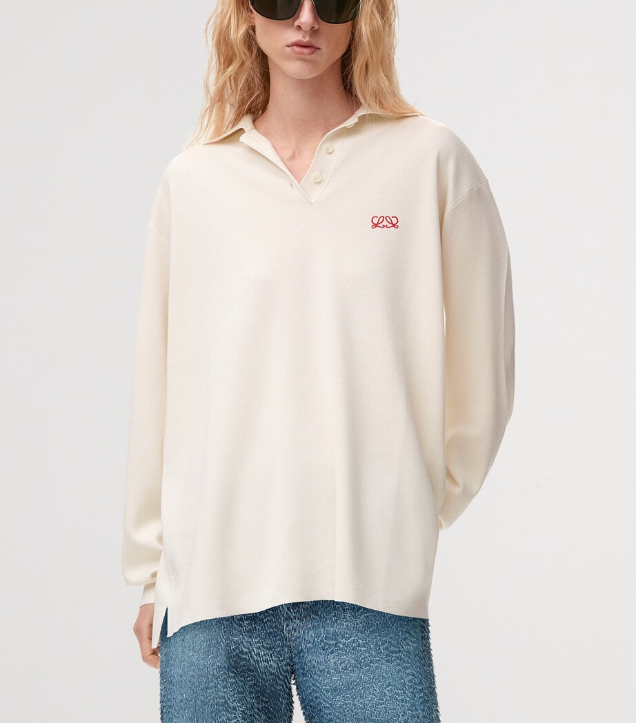 LOEWE Womens Cashmere-Blend Polo Sweater White Image 3