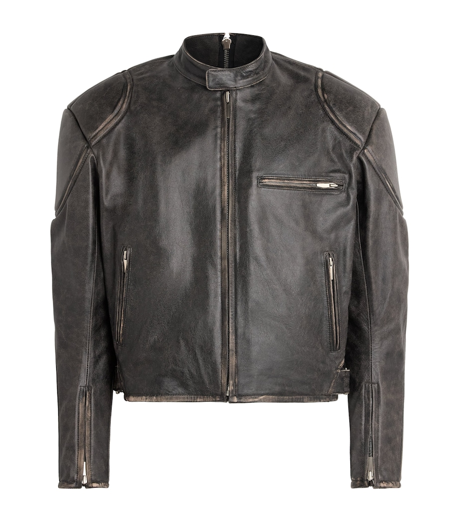 System Mens Leather Motorcycle Jacket Dark Brown Image 1