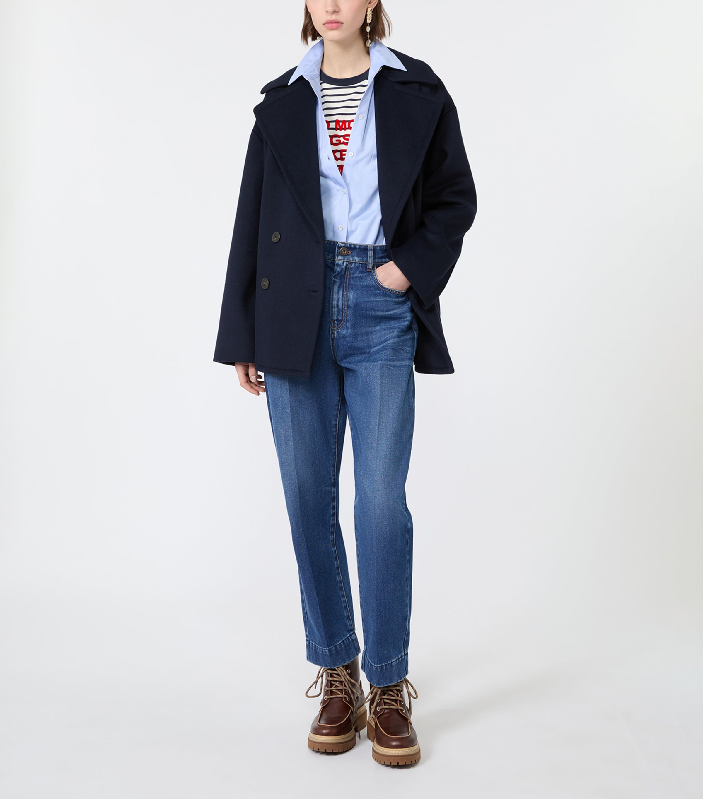 Weekend Max Mara Womens Virgin Wool Short Coat Navy Image 2