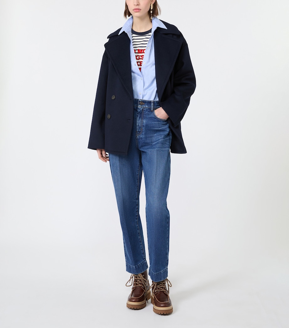 Weekend Max Mara Womens Virgin Wool Short Coat Navy Image 2