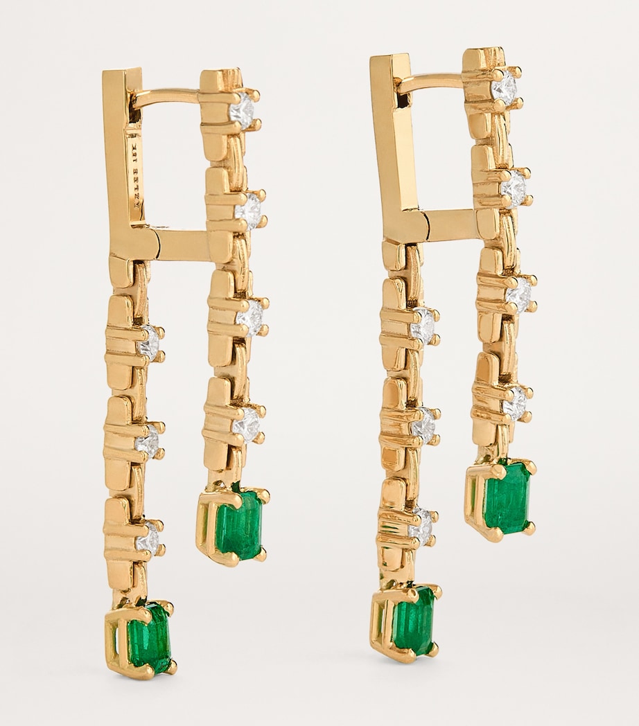 Small Yellow Gold, Diamond and Emerald Pirouette Strand Earrings YELLOW GOLD Image 3